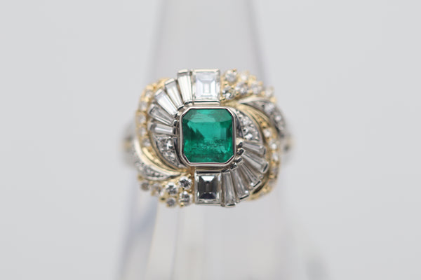 Emerald Diamond Platinum & Gold Two-Tone Spiral Ring