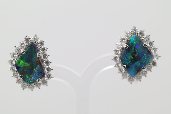 Australian Boulder Opal Diamond Platinum Earrings