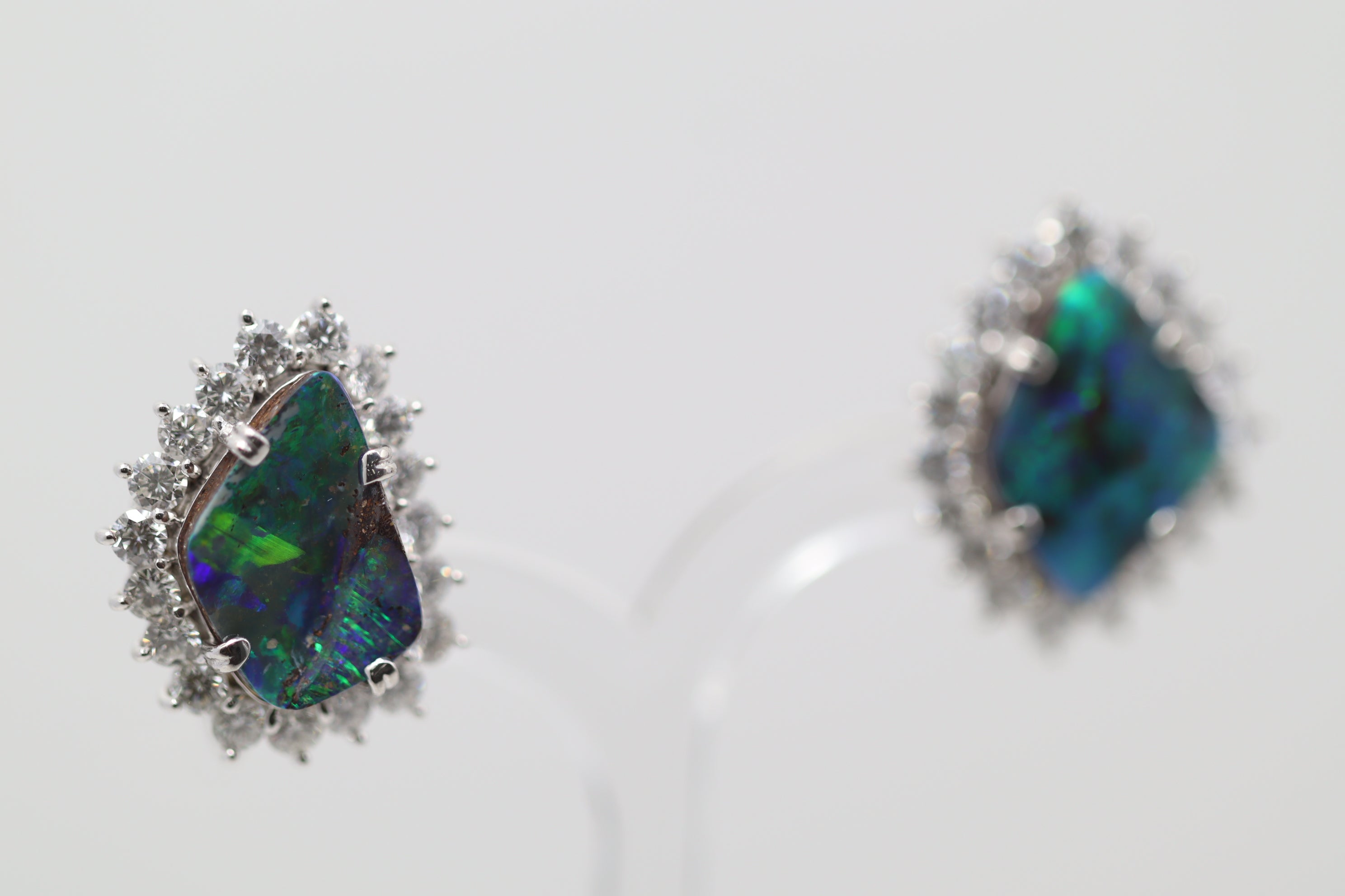 Australian Boulder Opal Diamond Platinum Earrings