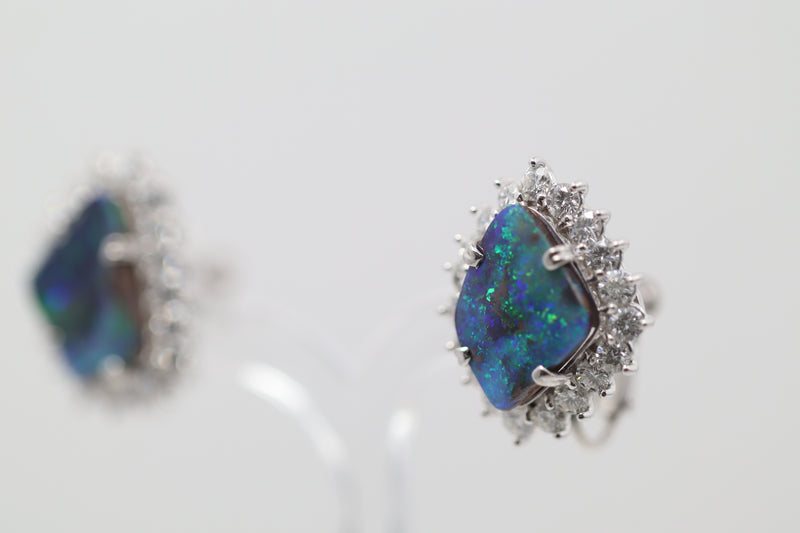 Australian Boulder Opal Diamond Platinum Earrings