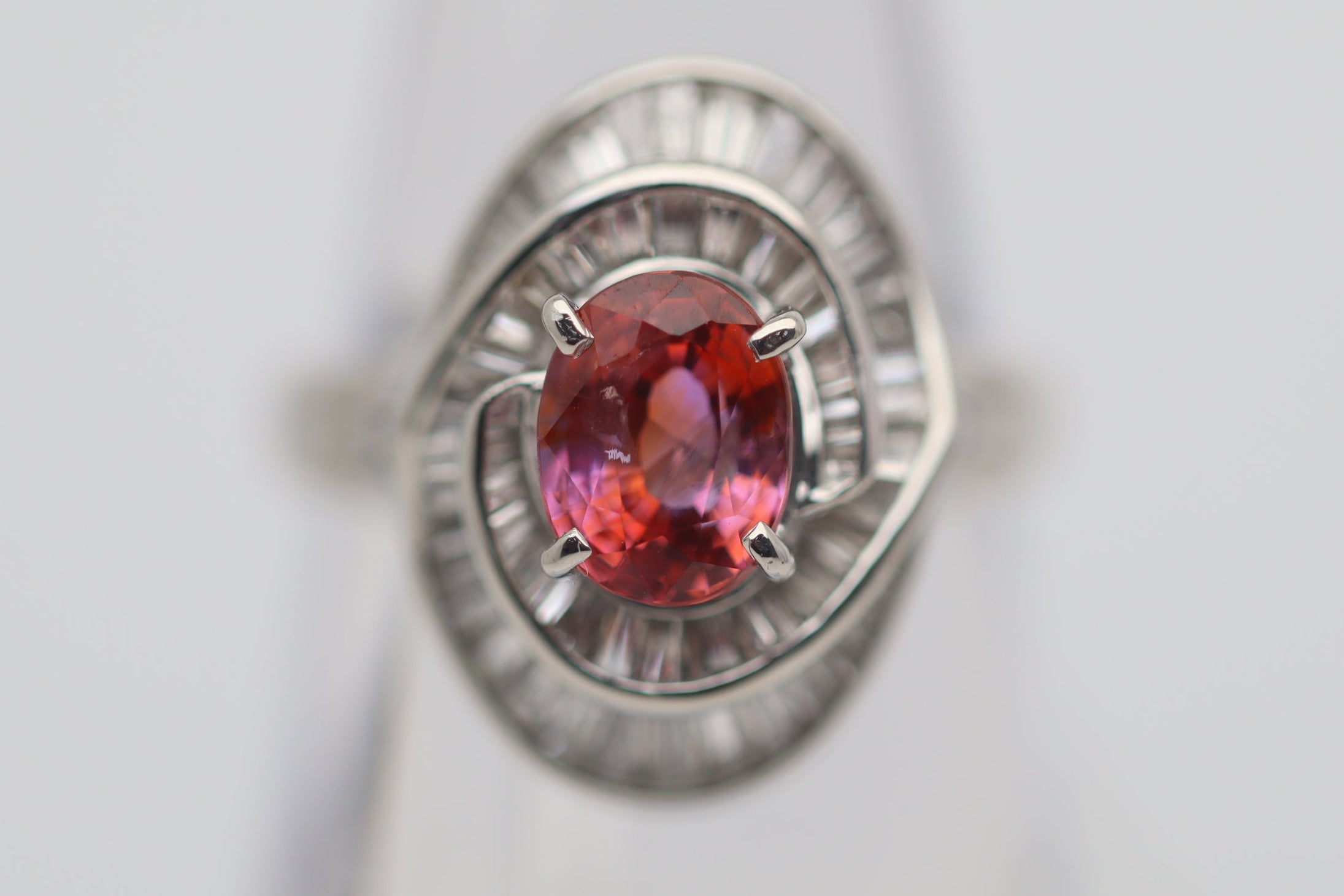 1.70 Carat Padparadscha Sapphire Diamond Platinum Ring, GRS Certified