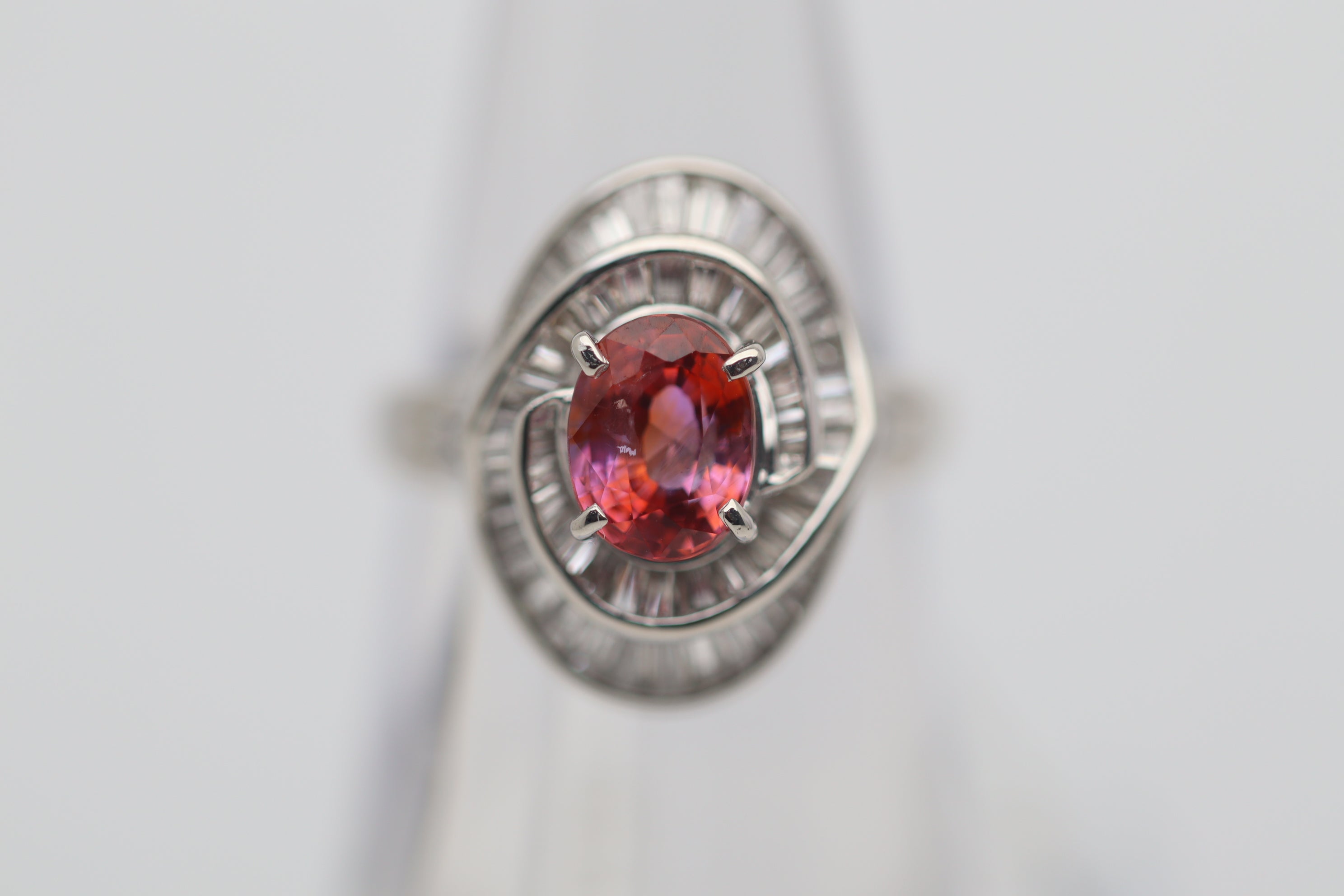 1.70 Carat Padparadscha Sapphire Diamond Platinum Ring, GRS Certified