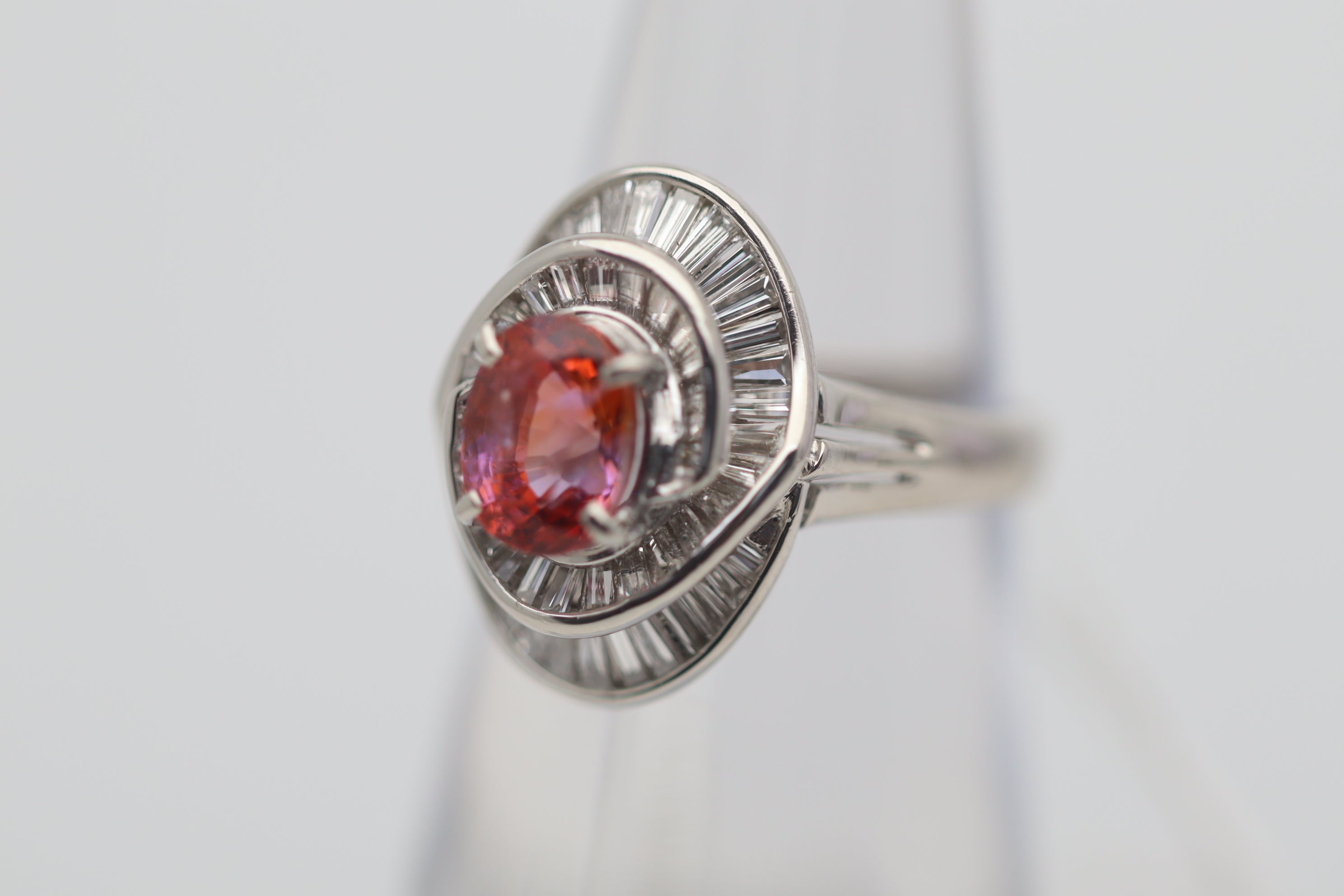 1.70 Carat Padparadscha Sapphire Diamond Platinum Ring, GRS Certified