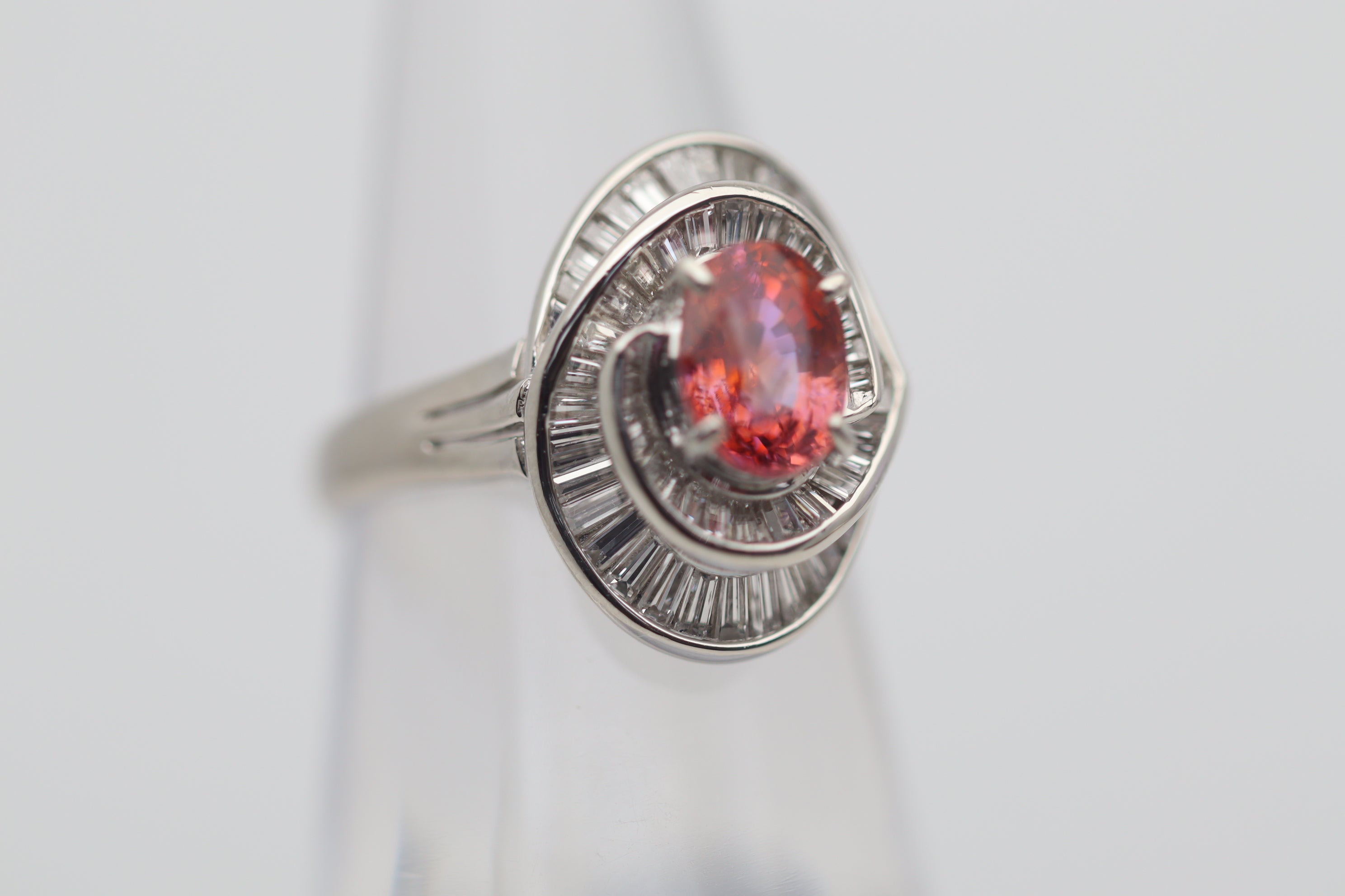 1.70 Carat Padparadscha Sapphire Diamond Platinum Ring, GRS Certified