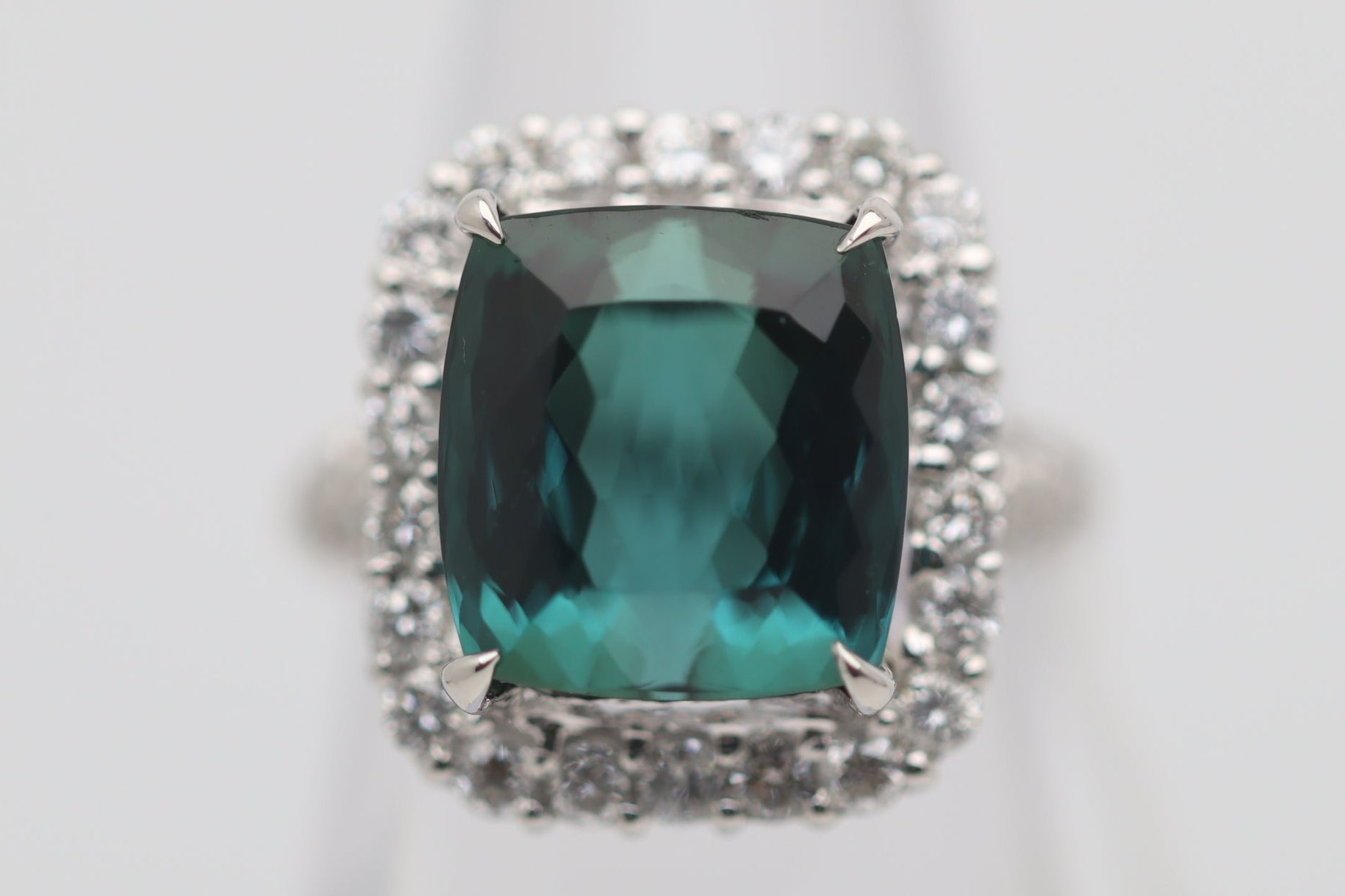 Gem Indicolite Tourmaline Diamond Platinum Ring