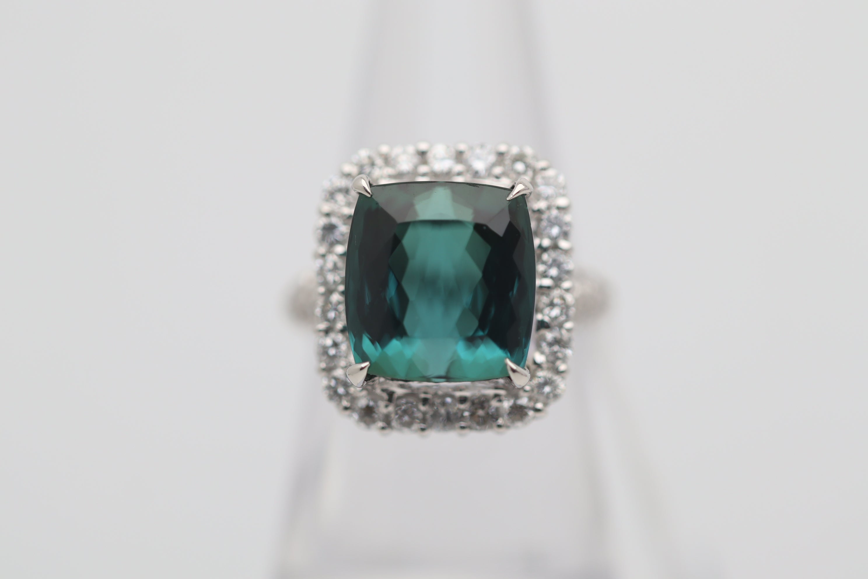 Gem Indicolite Tourmaline Diamond Platinum Ring