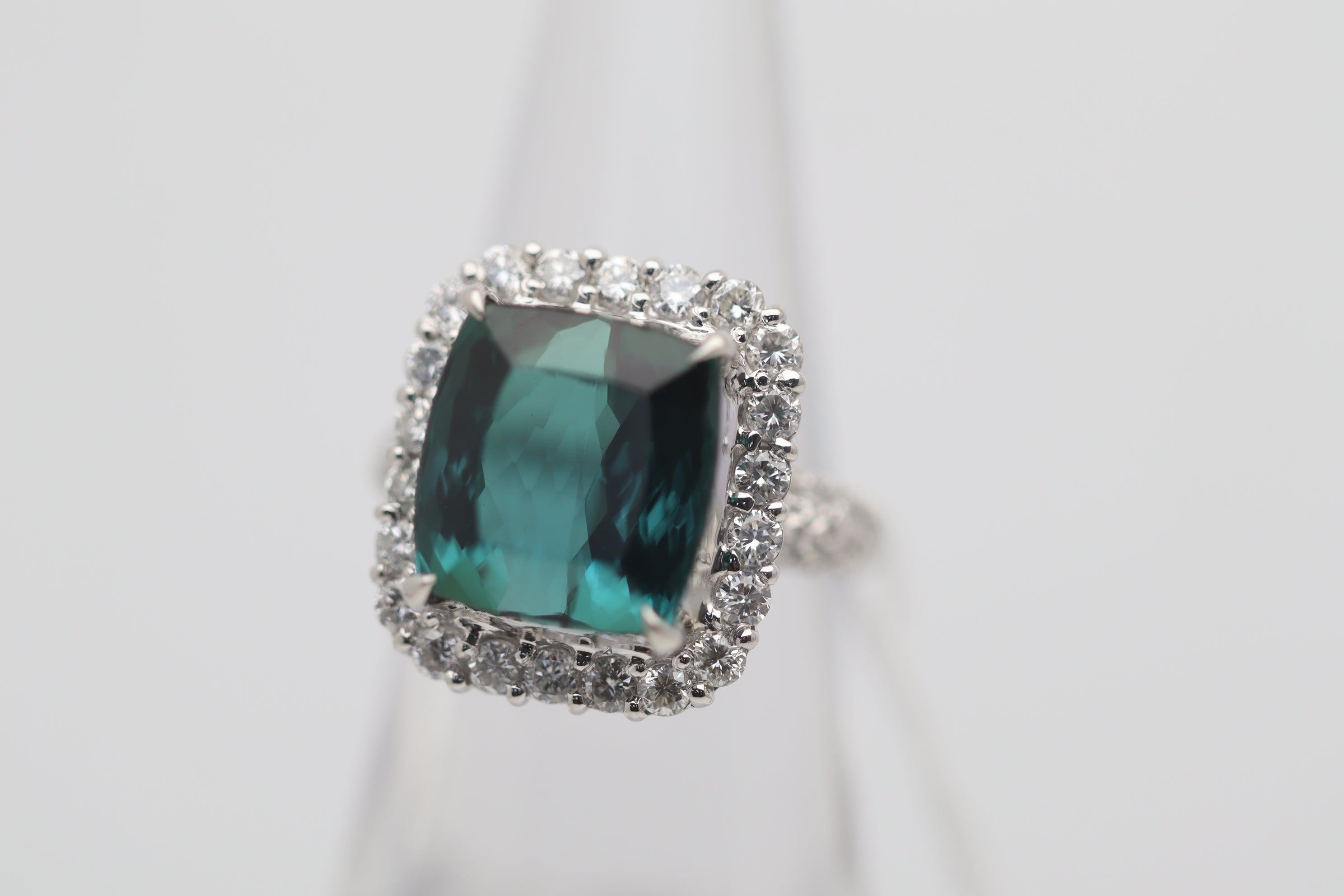 Gem Indicolite Tourmaline Diamond Platinum Ring