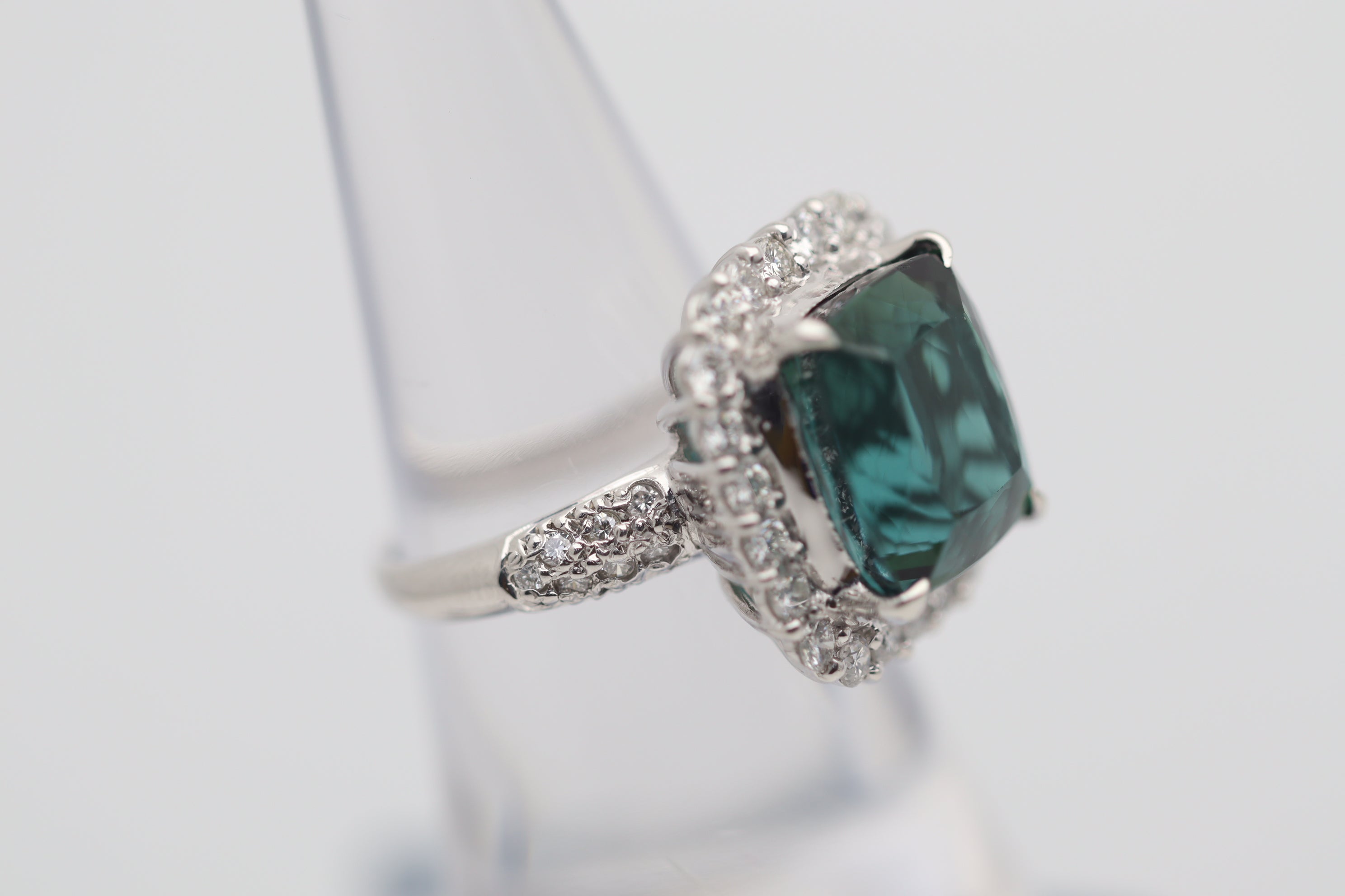 Gem Indicolite Tourmaline Diamond Platinum Ring