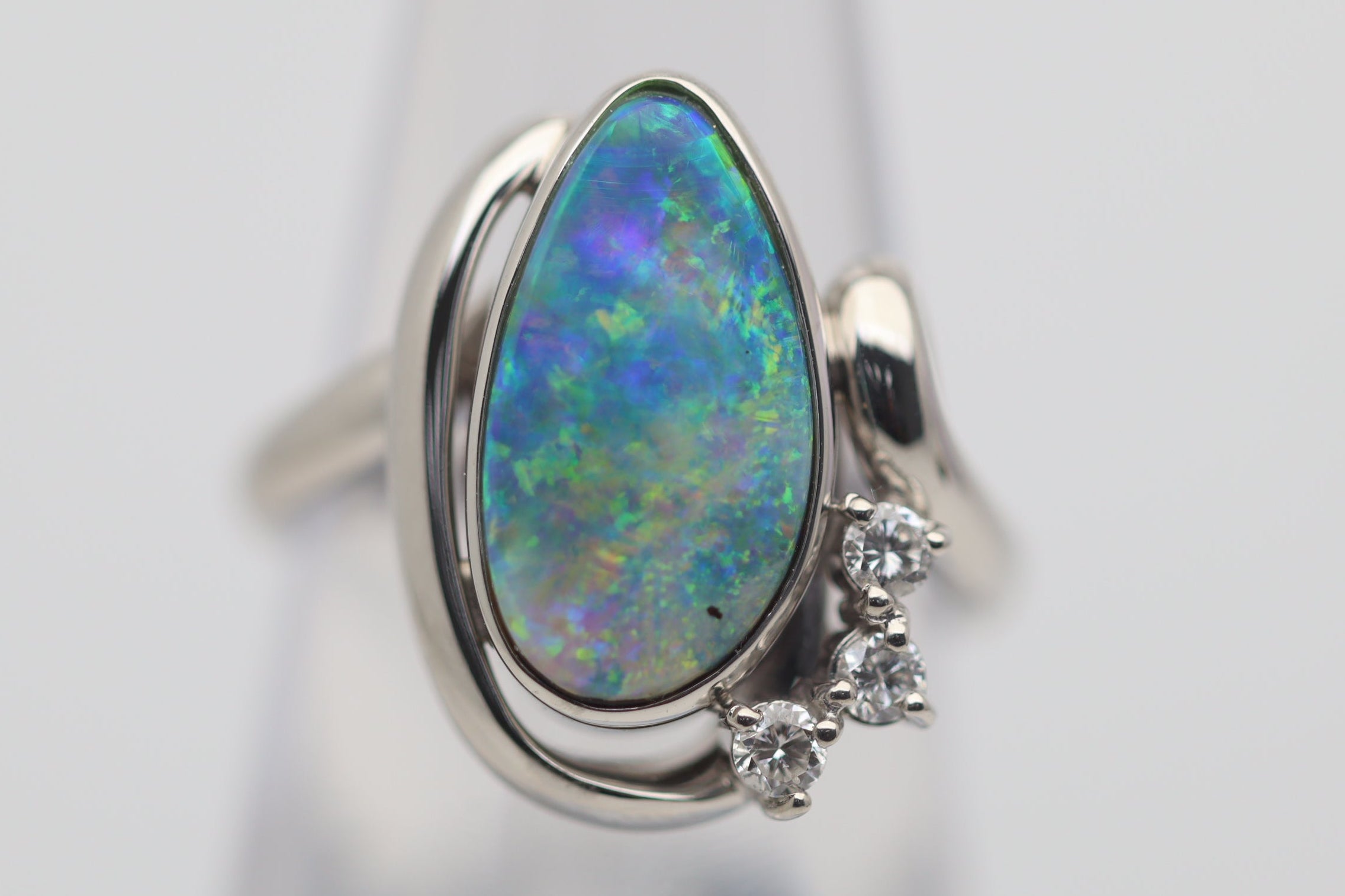 Australian Boulder Opal Diamond Platinum Ring