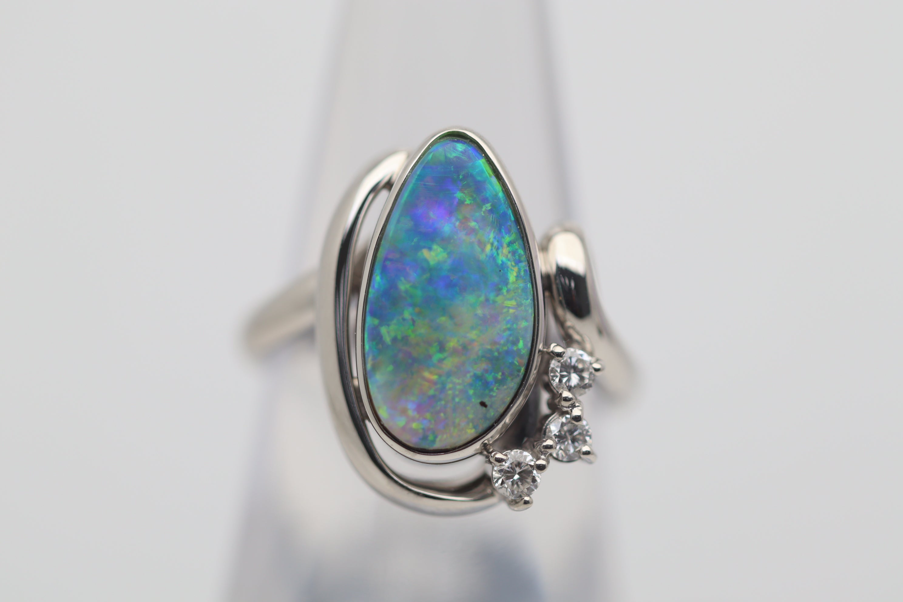 Australian Boulder Opal Diamond Platinum Ring