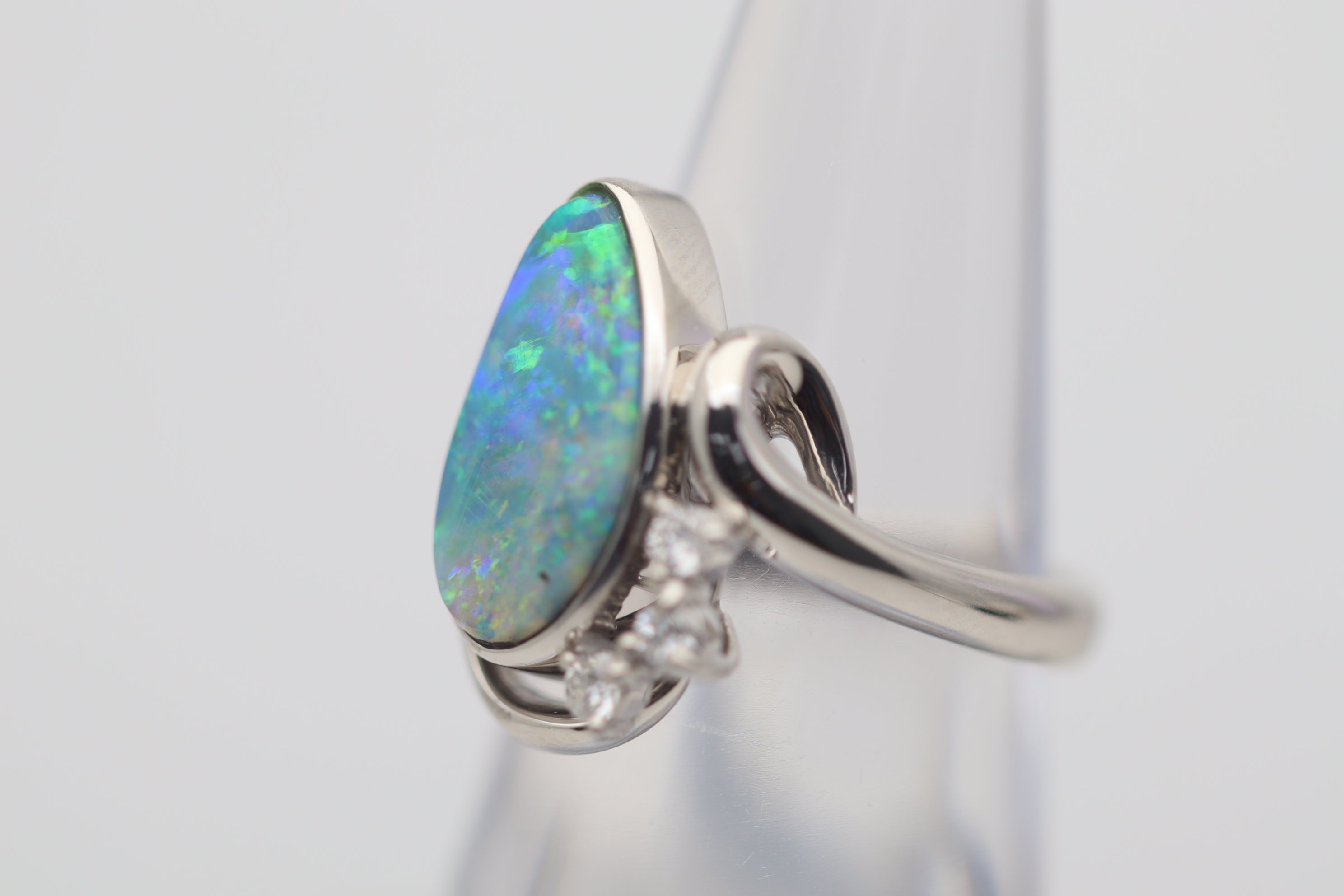 Australian Boulder Opal Diamond Platinum Ring