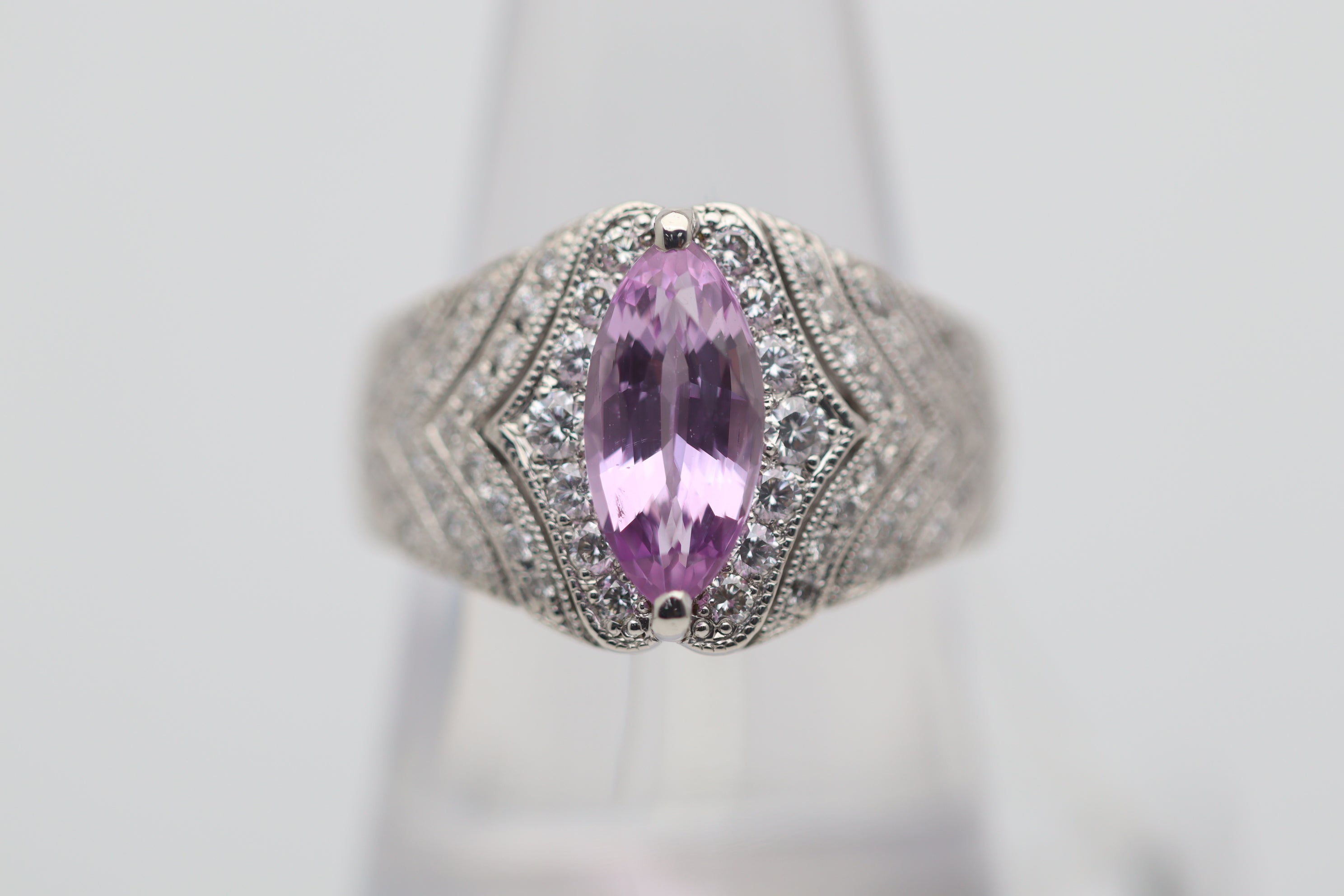 Pink Sapphire Diamond Platinum Ring