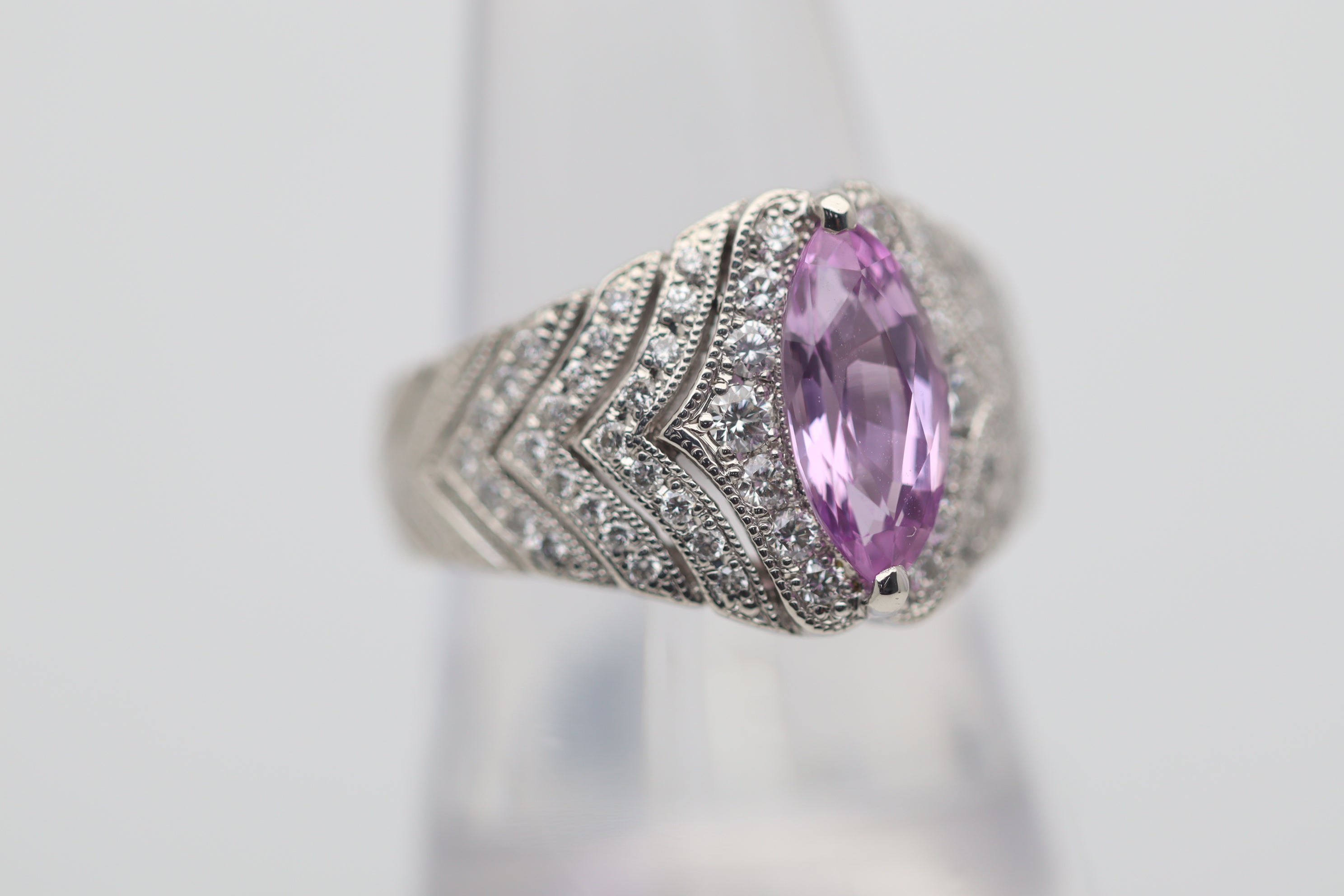 Pink Sapphire Diamond Platinum Ring