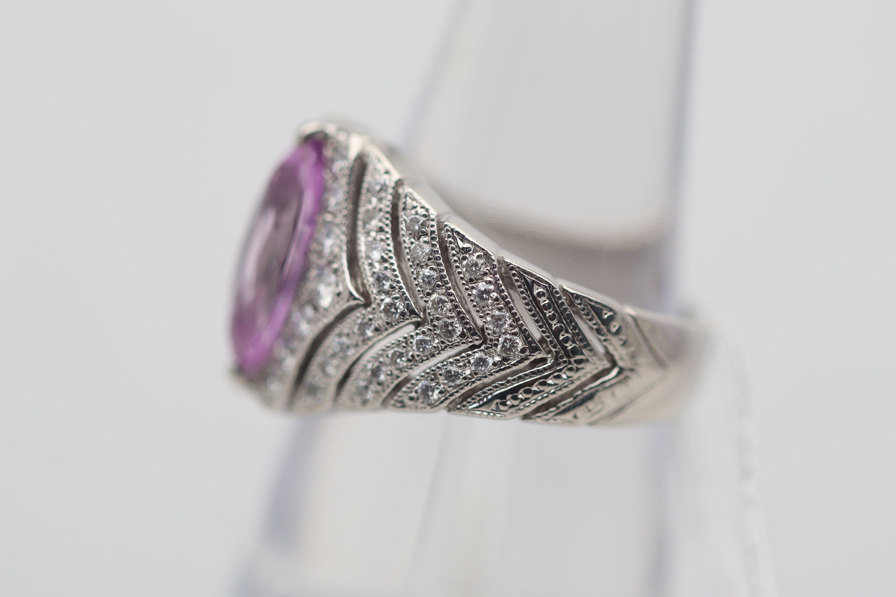 Pink Sapphire Diamond Platinum Ring