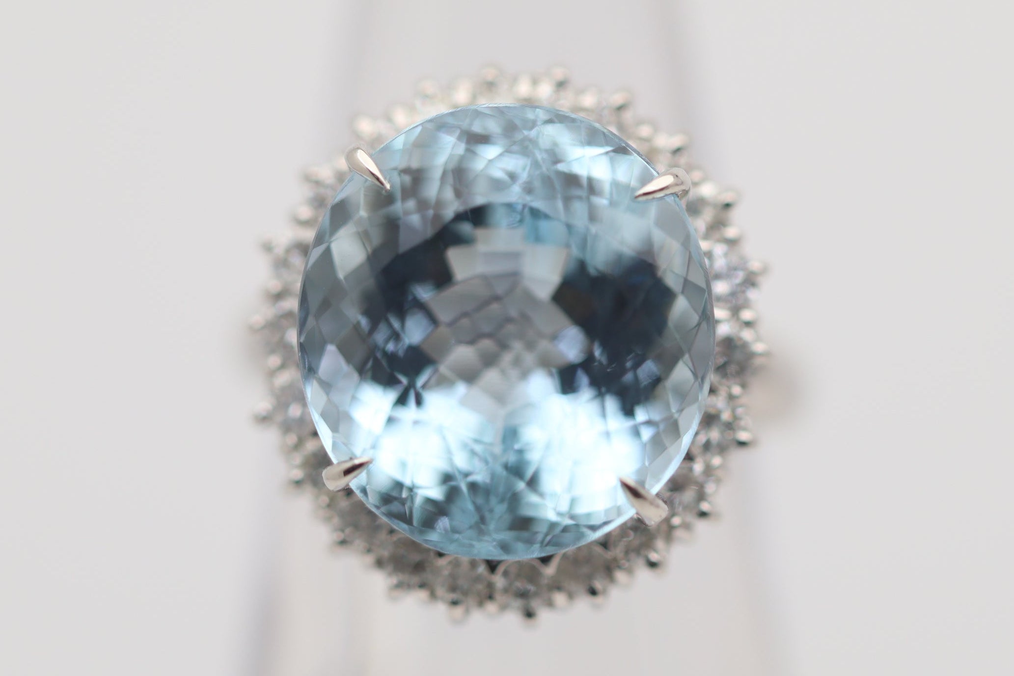 14.52 Carat Aquamarine Diamond Halo Platinum Ring