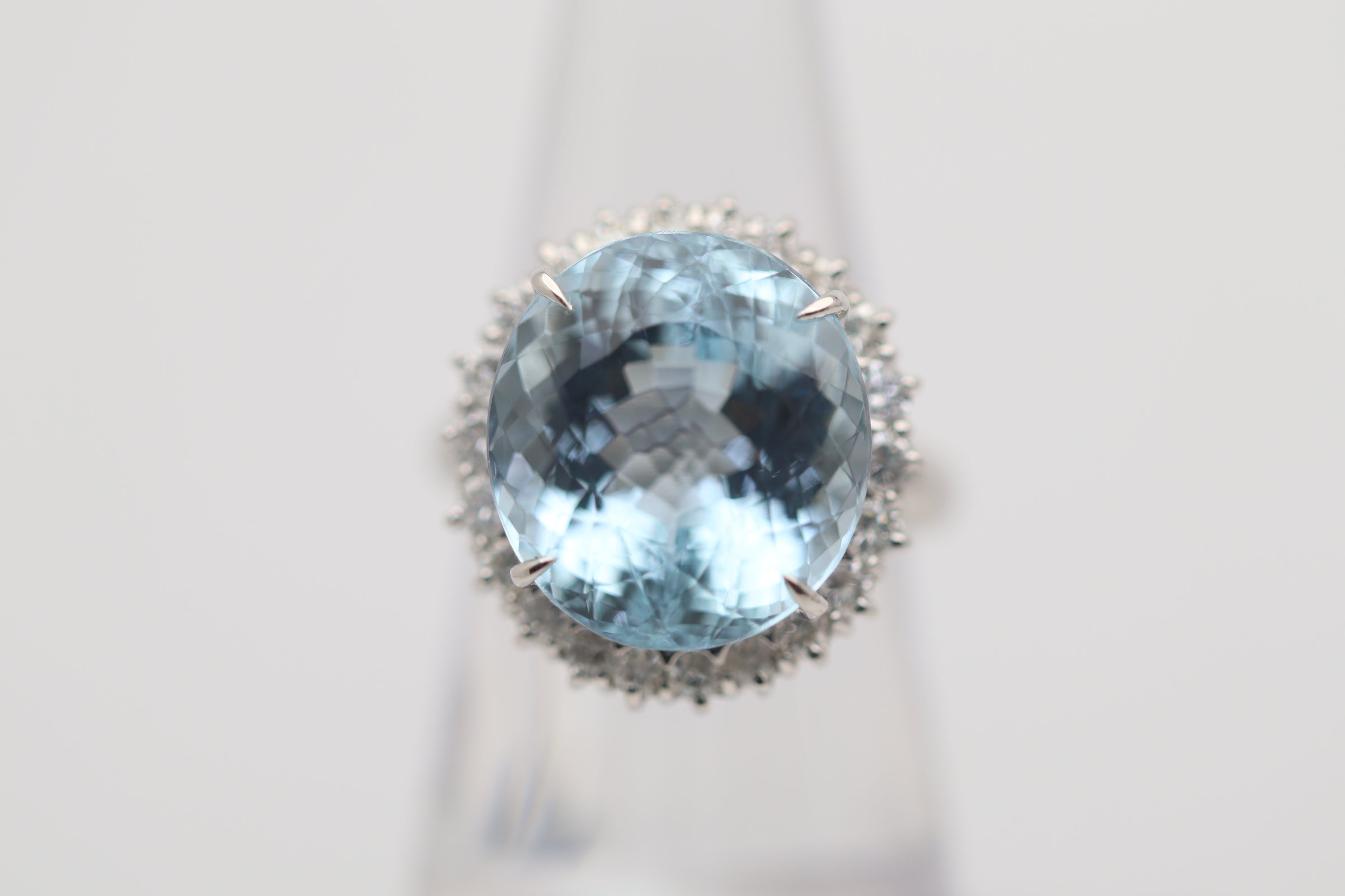 14.52 Carat Aquamarine Diamond Halo Platinum Ring