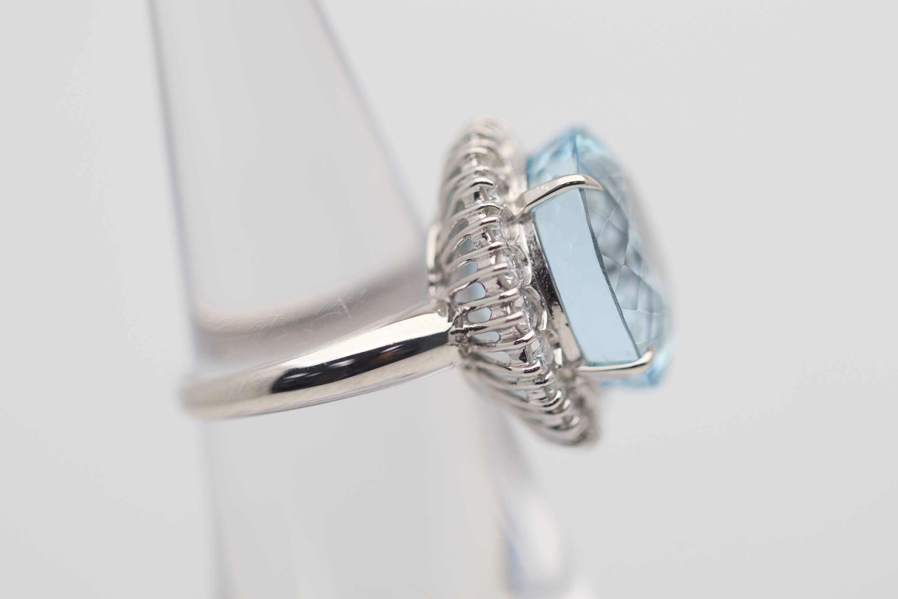 14.52 Carat Aquamarine Diamond Halo Platinum Ring