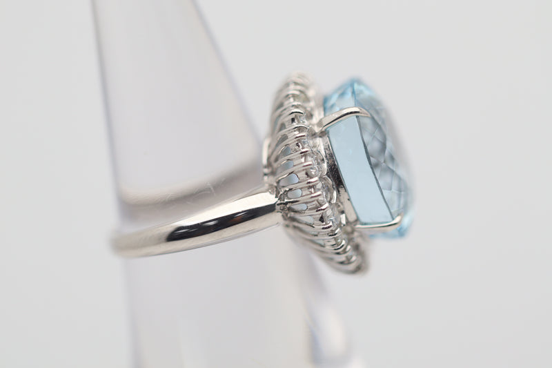 14.52 Carat Aquamarine Diamond Halo Platinum Ring