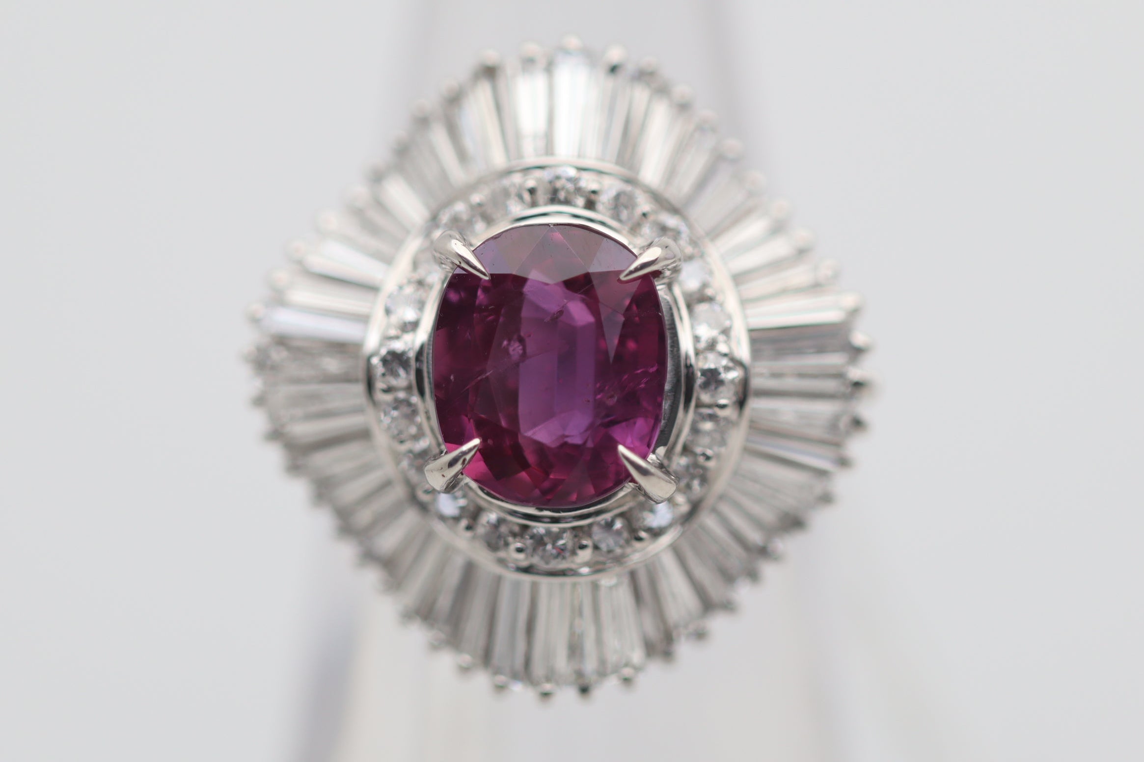 3.16 Carat Ruby Diamond Platinum Ballerina Ring