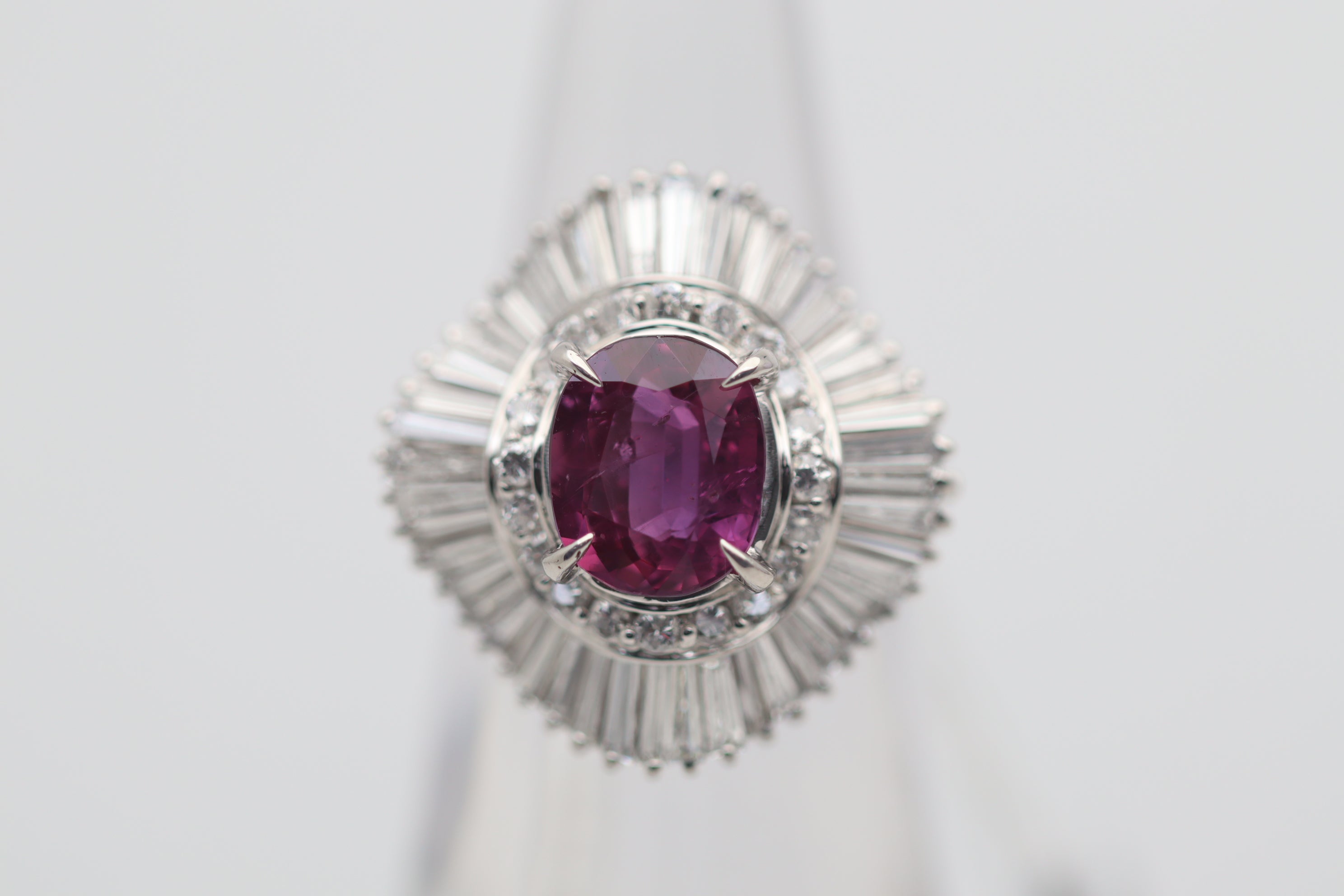 3.16 Carat Ruby Diamond Platinum Ballerina Ring