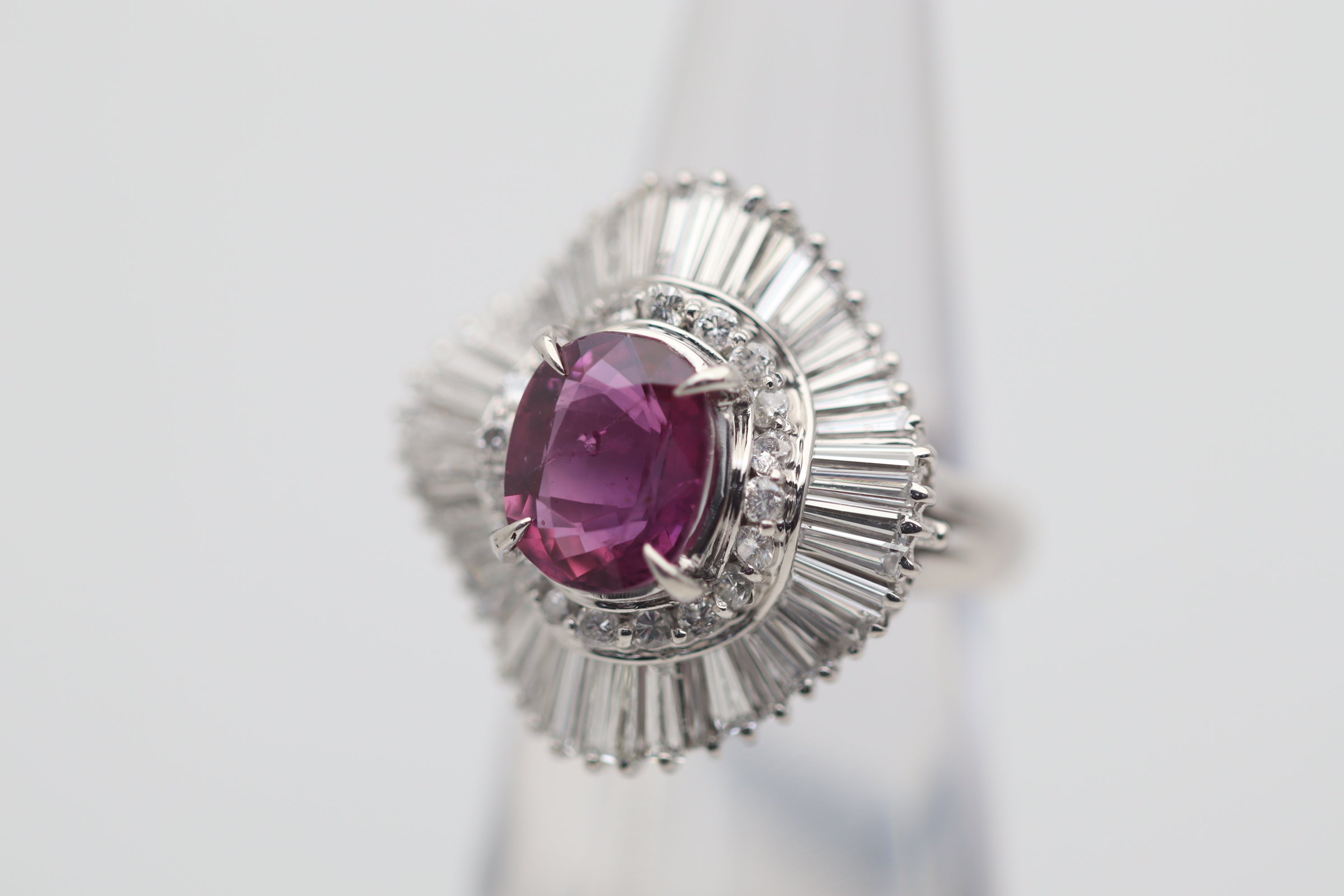 3.16 Carat Ruby Diamond Platinum Ballerina Ring