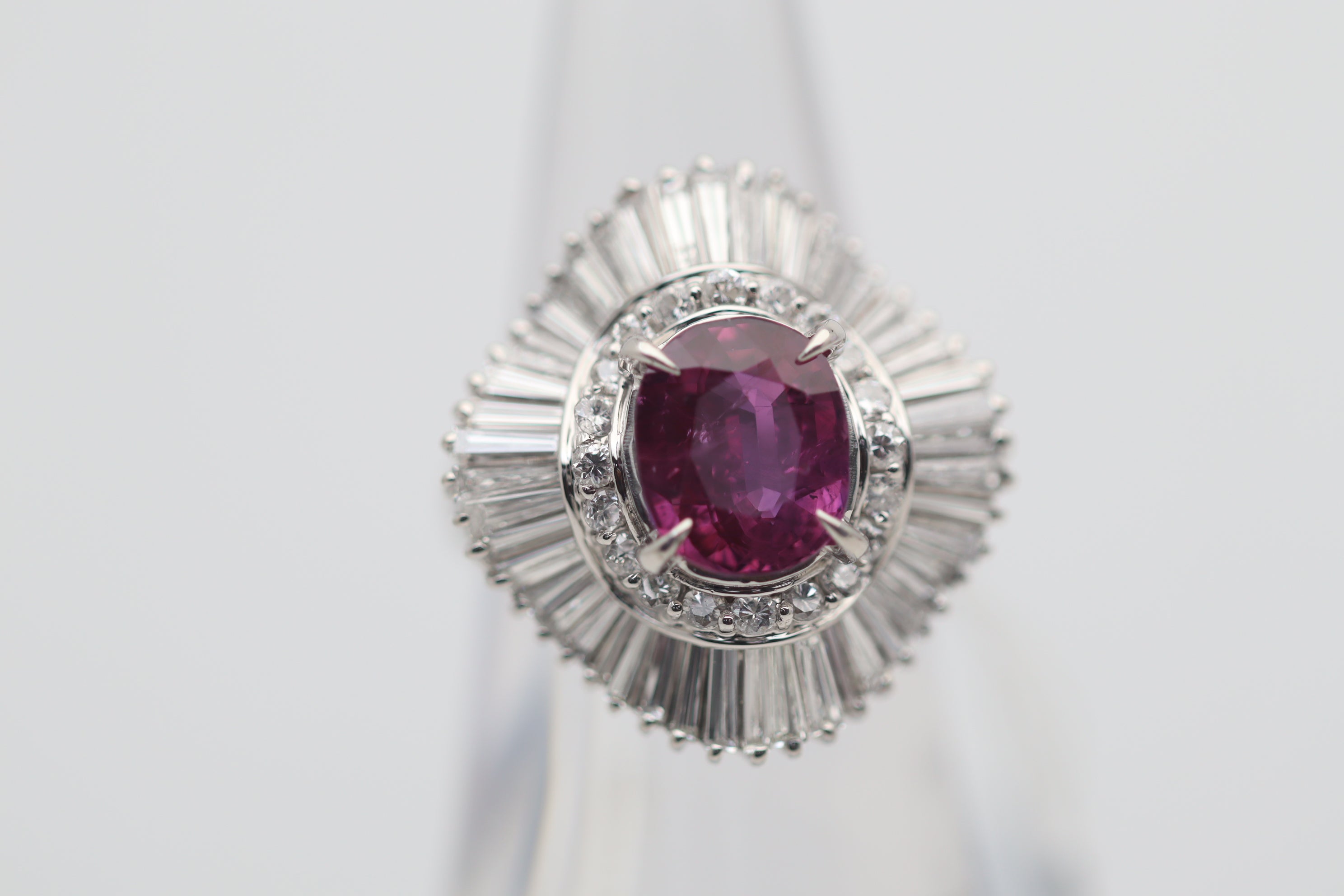 3.16 Carat Ruby Diamond Platinum Ballerina Ring