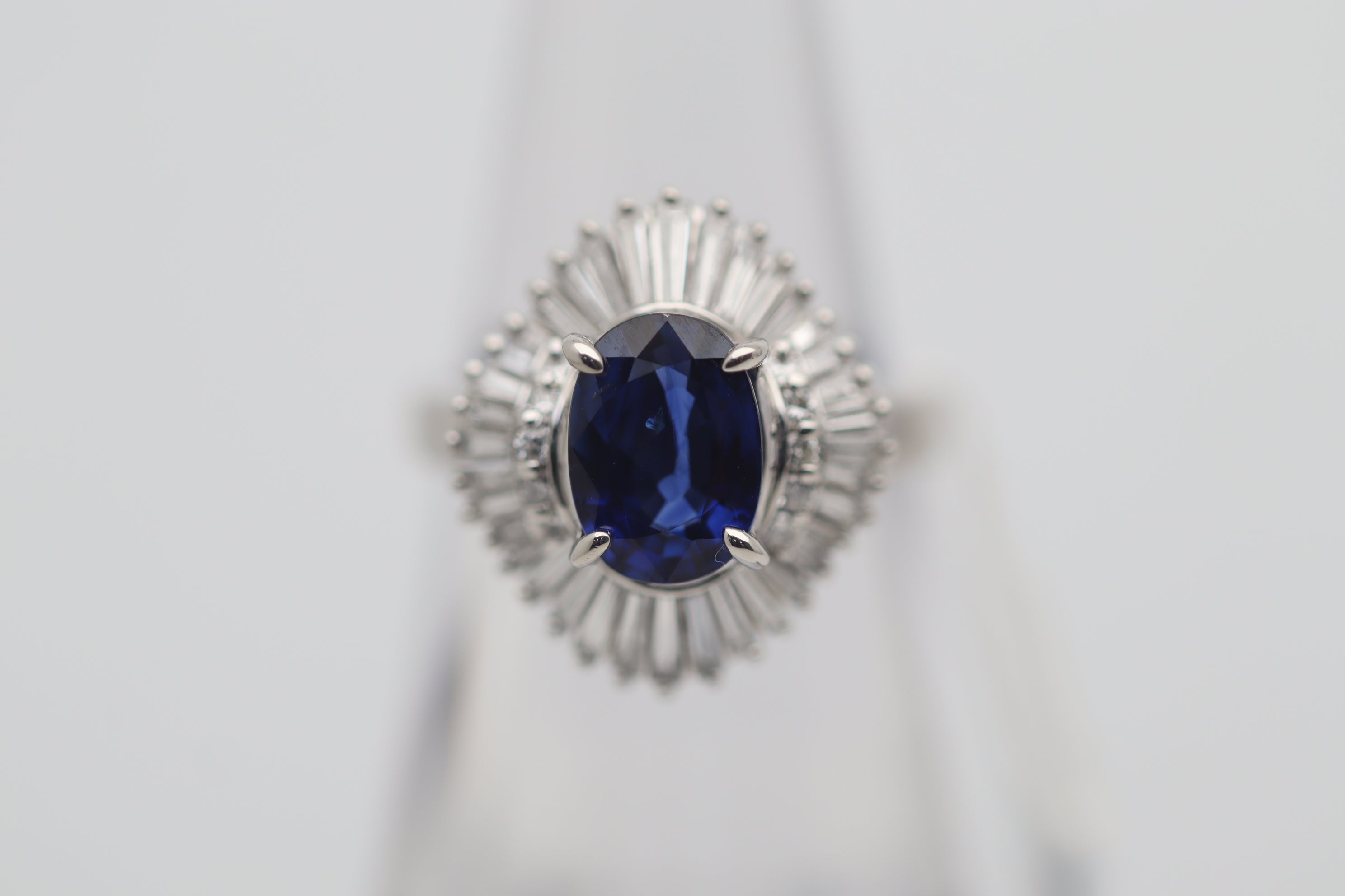 2.03 Carat Blue Sapphire Diamond Platinum Ballerina Ring