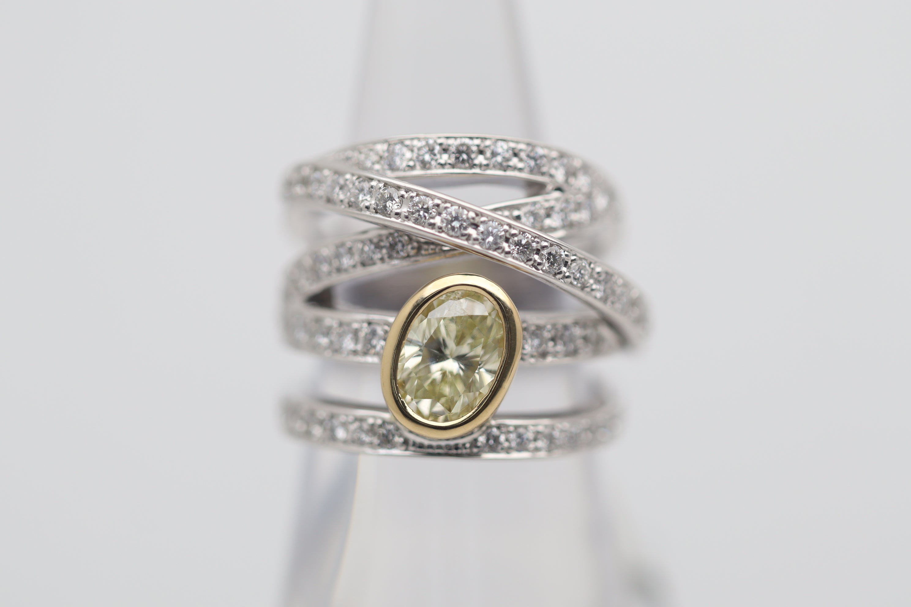 Fancy Yellow & White Diamond Platinum & Gold Band Ring