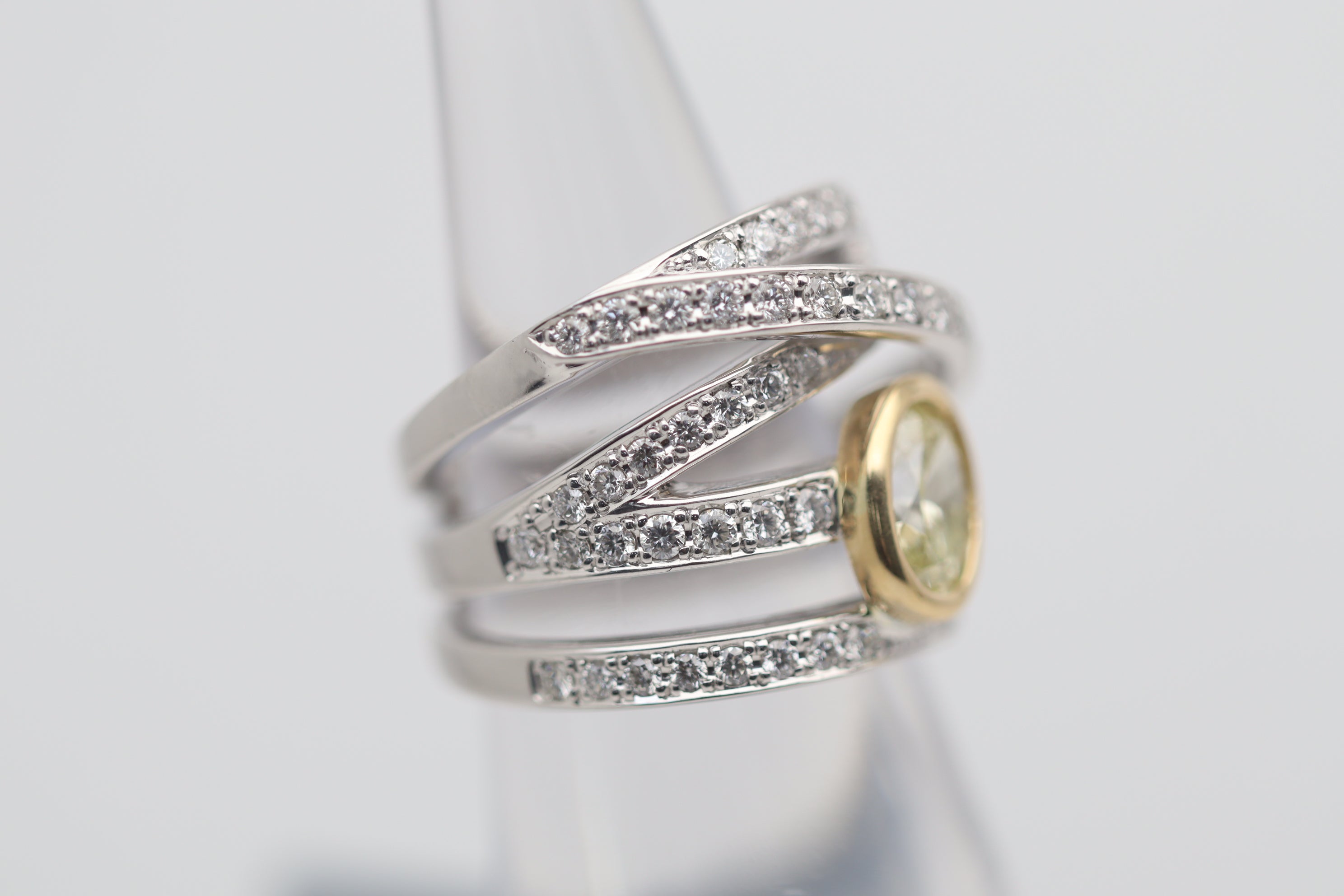 Fancy Yellow & White Diamond Platinum & Gold Band Ring