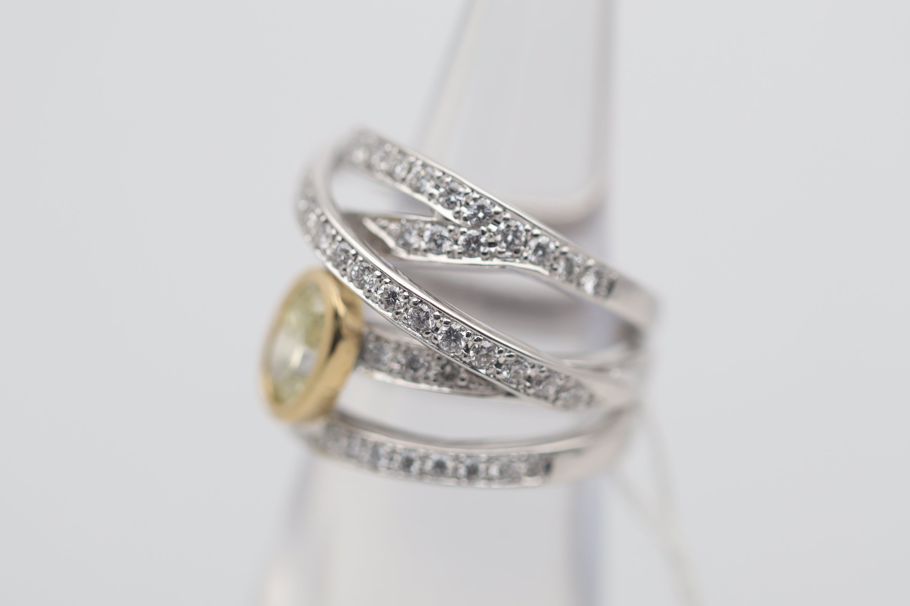 Fancy Yellow & White Diamond Platinum & Gold Band Ring