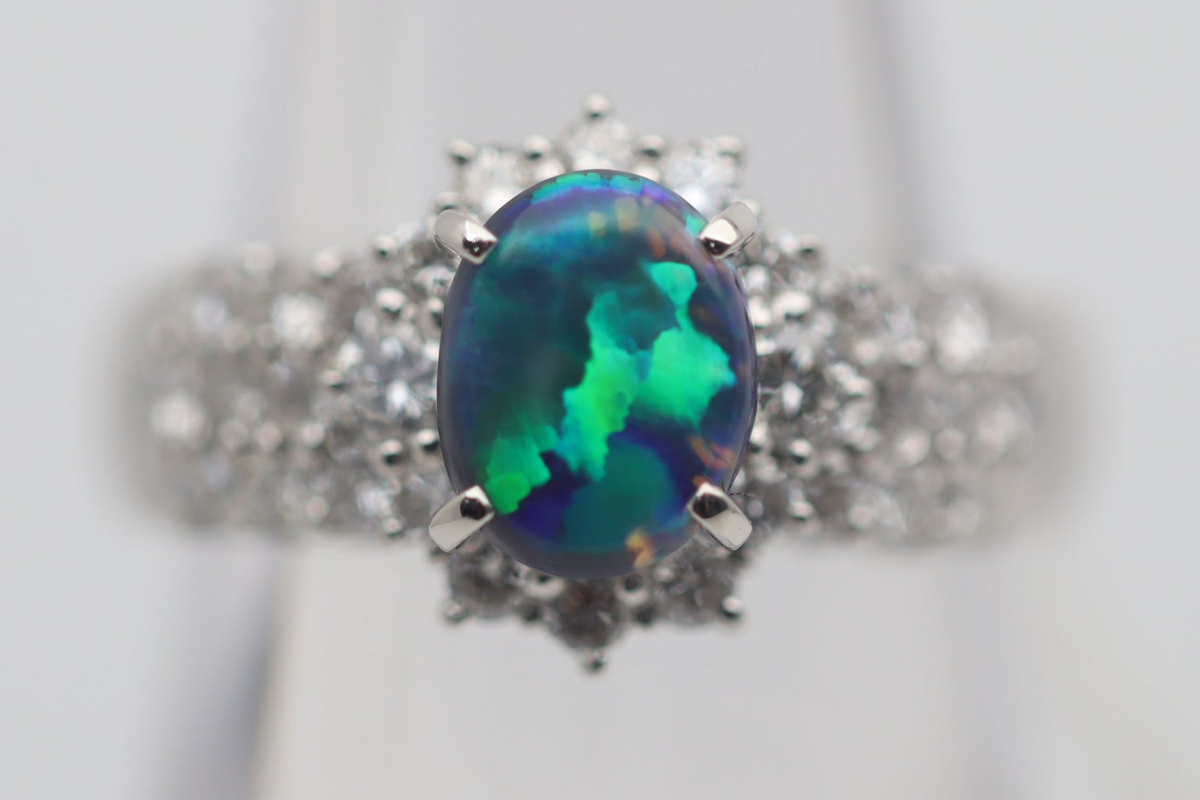 Australian Black Opal Diamond Platinum Ring
