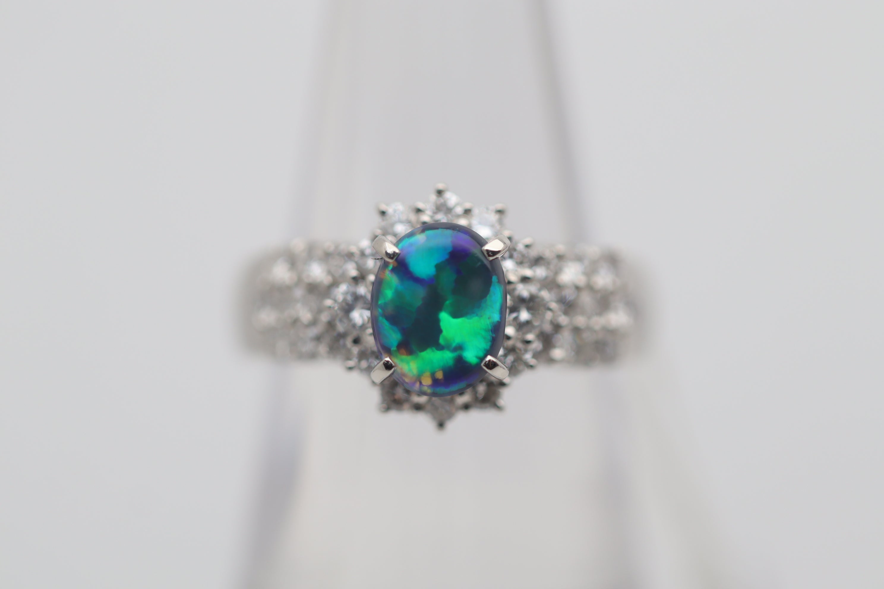 Australian Black Opal Diamond Platinum Ring