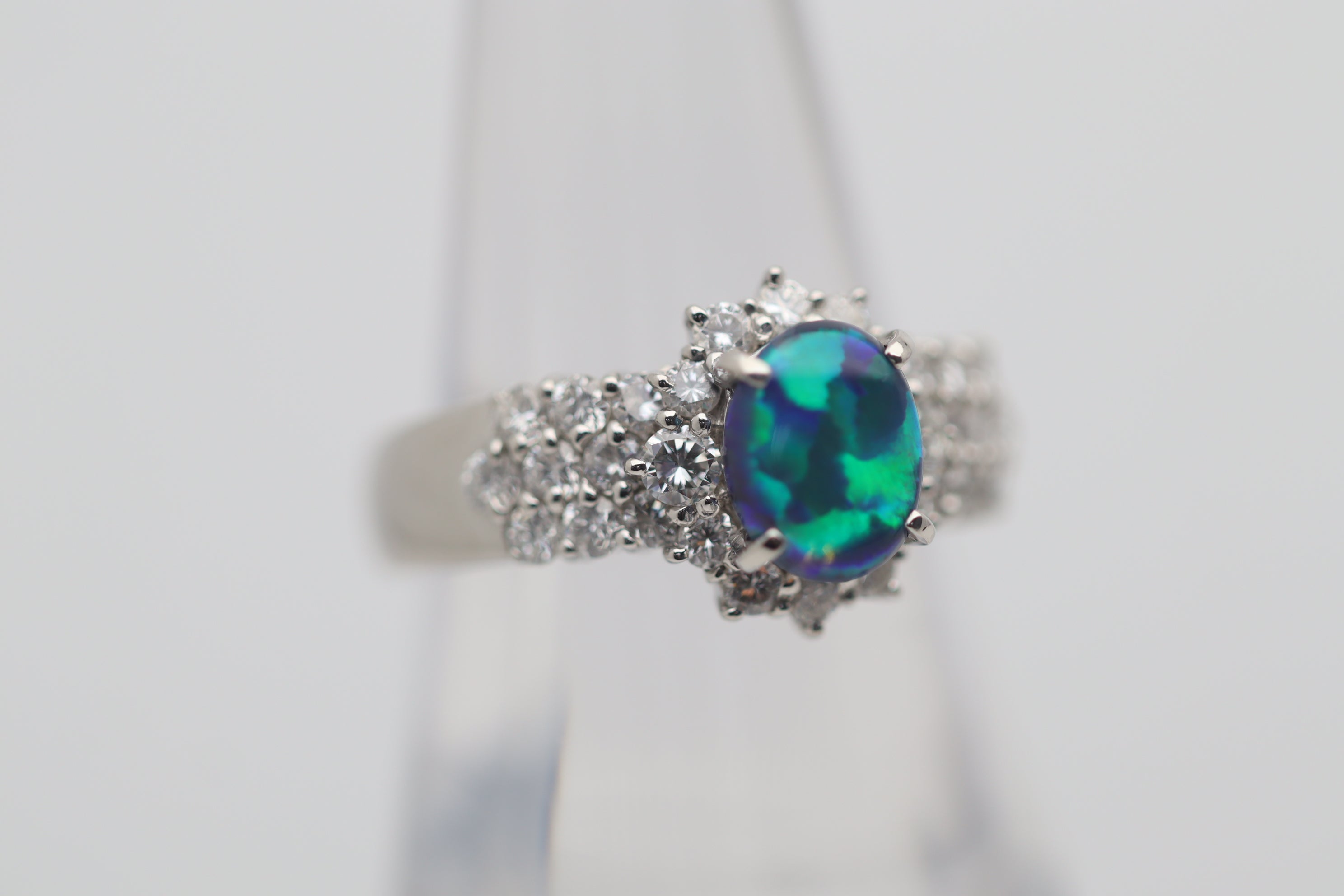 Australian Black Opal Diamond Platinum Ring