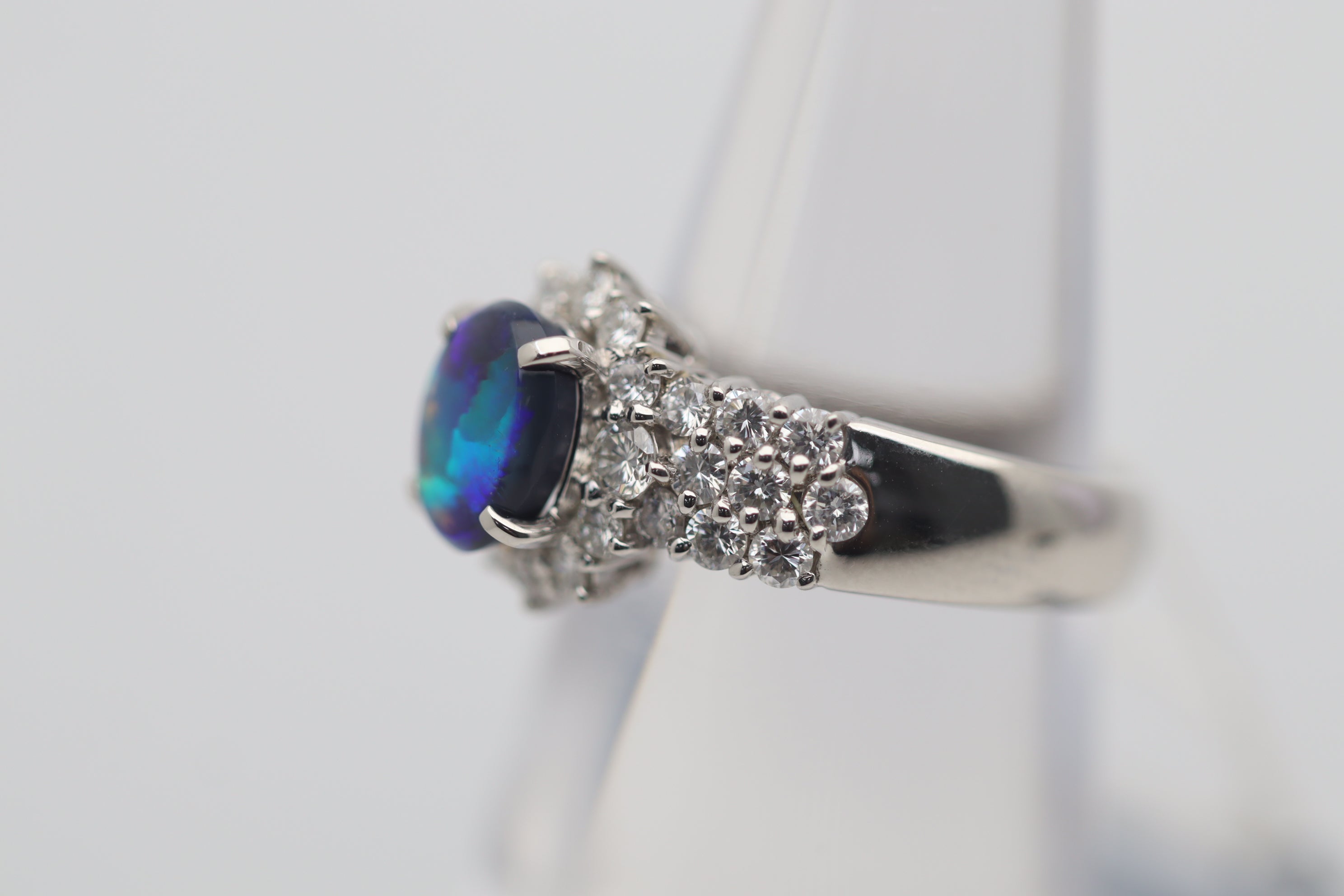 Australian Black Opal Diamond Platinum Ring