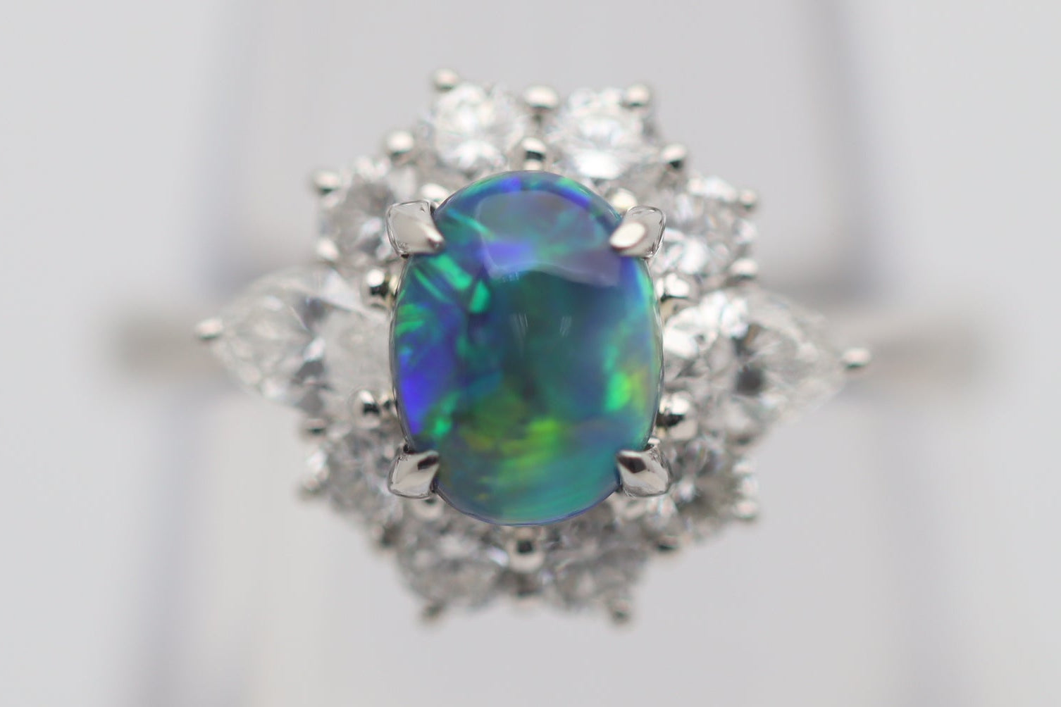 1.11 Carat Fine Australian Black Opal Diamond Platinum Ring