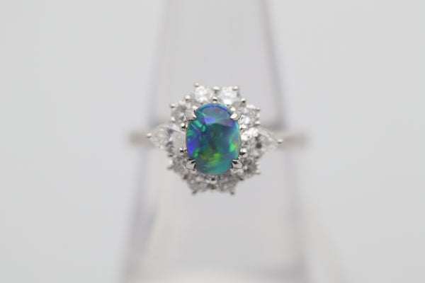 1.11 Carat Fine Australian Black Opal Diamond Platinum Ring