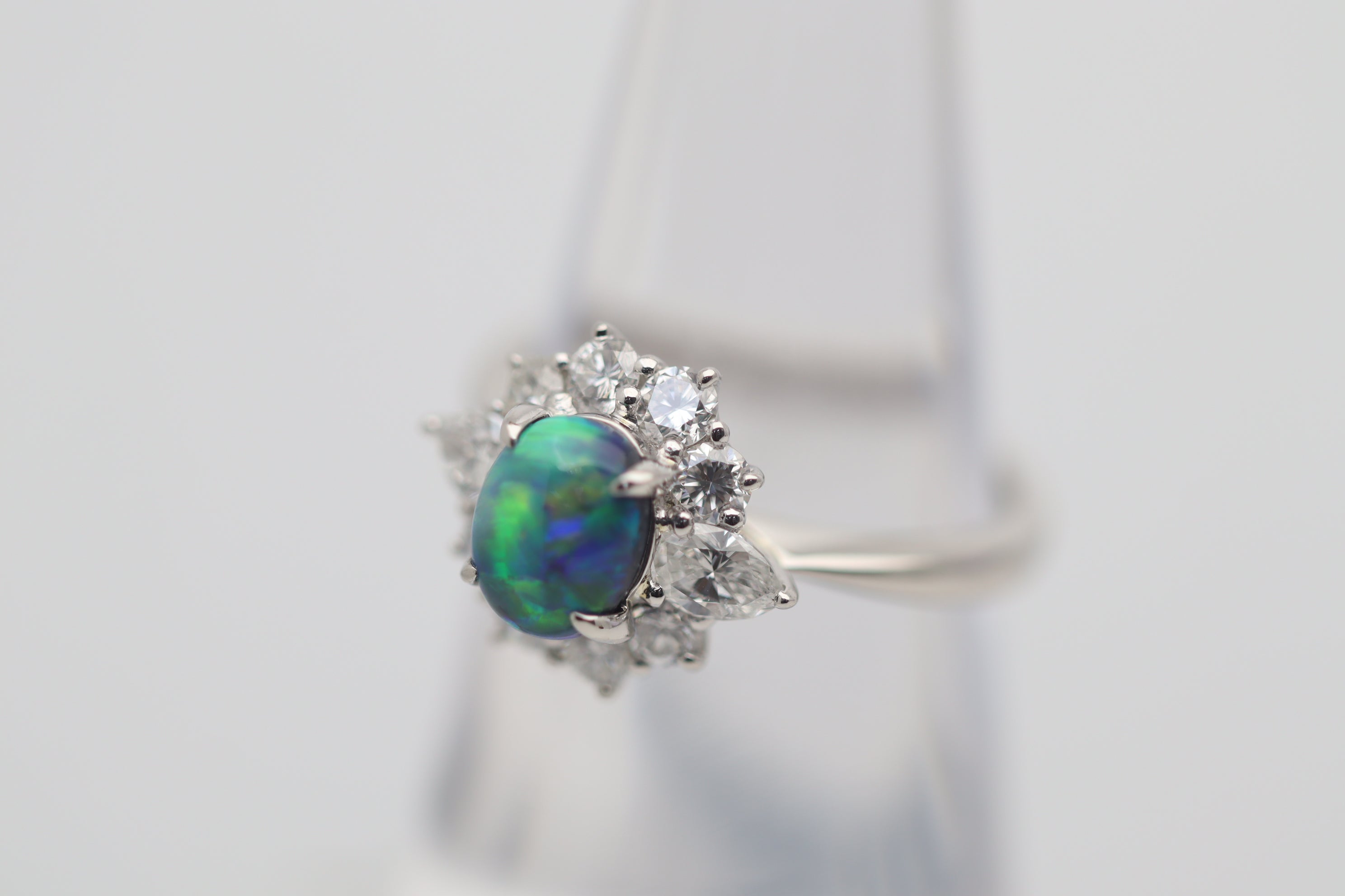 1.11 Carat Fine Australian Black Opal Diamond Platinum Ring