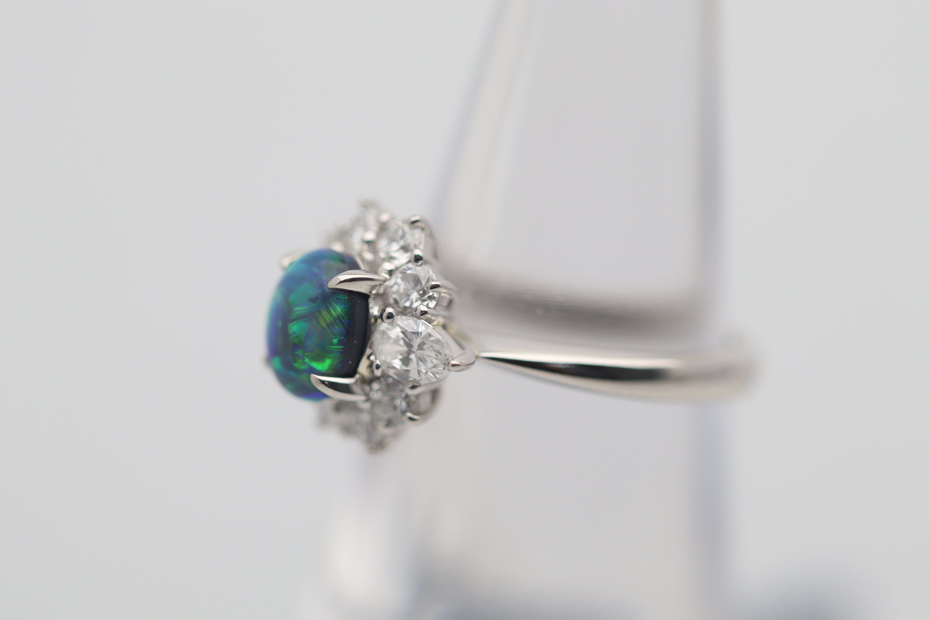 1.11 Carat Fine Australian Black Opal Diamond Platinum Ring