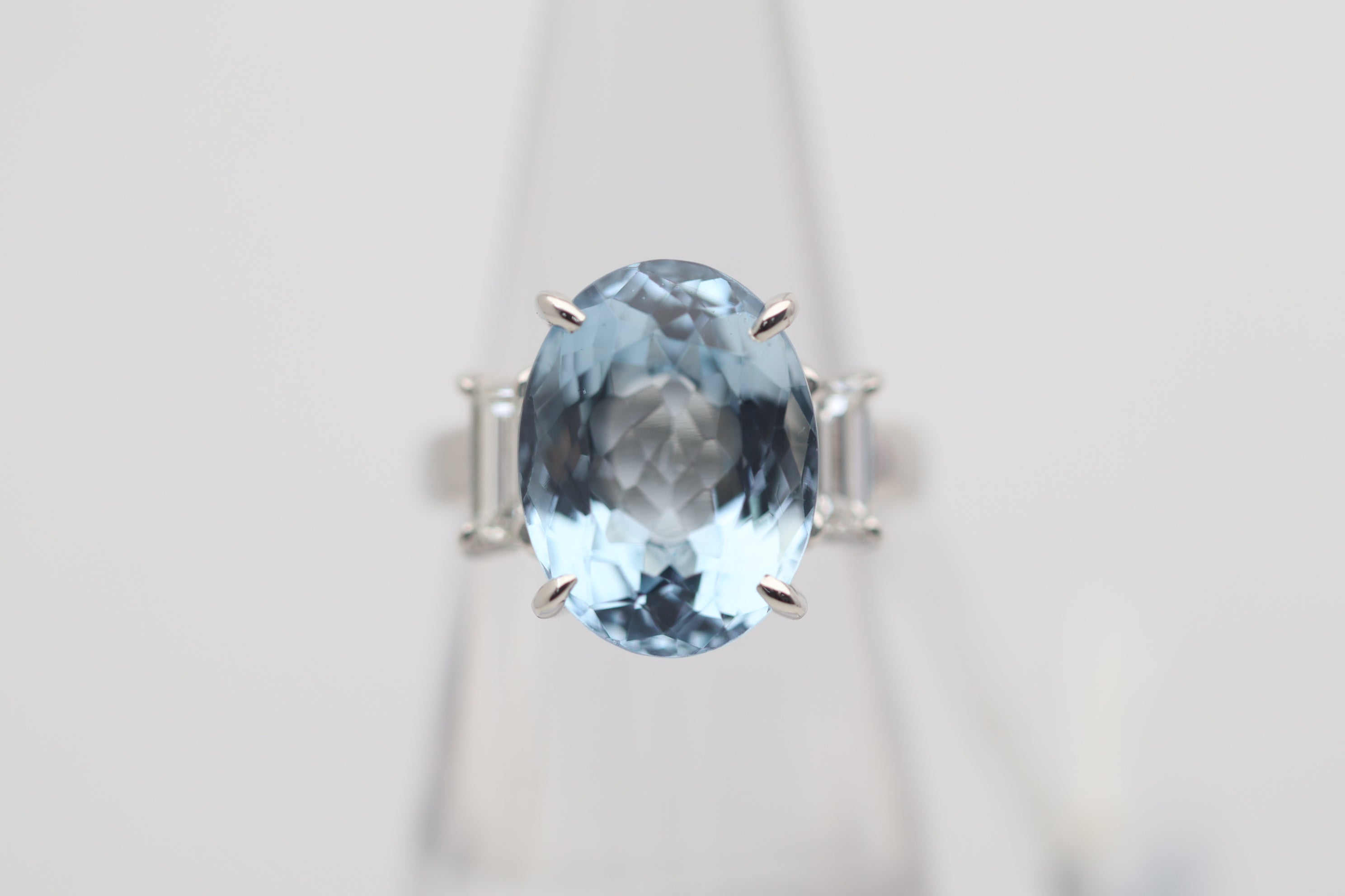 Aquamarine Diamond 3-Stone Platinum Ring