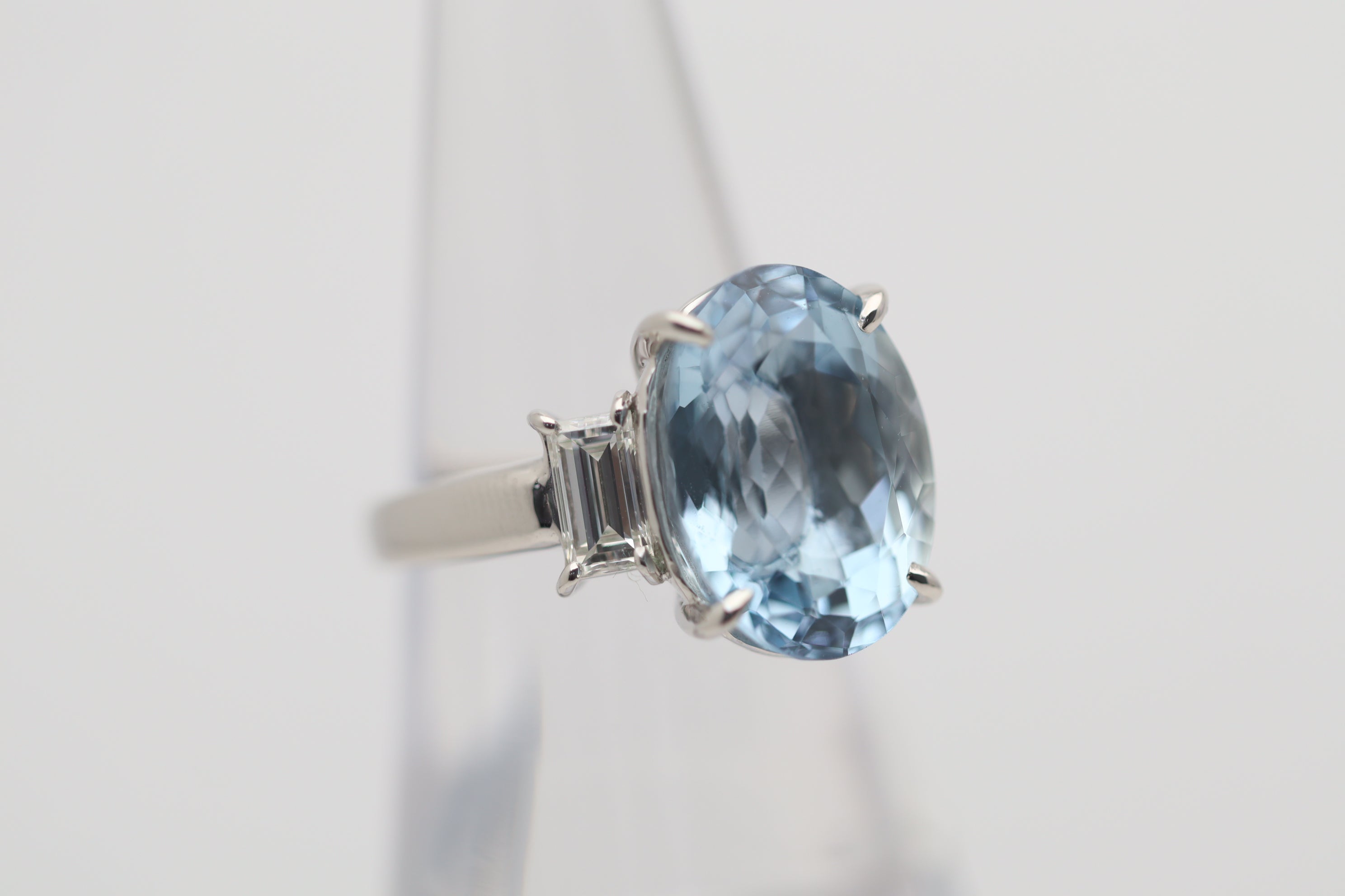 Aquamarine Diamond 3-Stone Platinum Ring