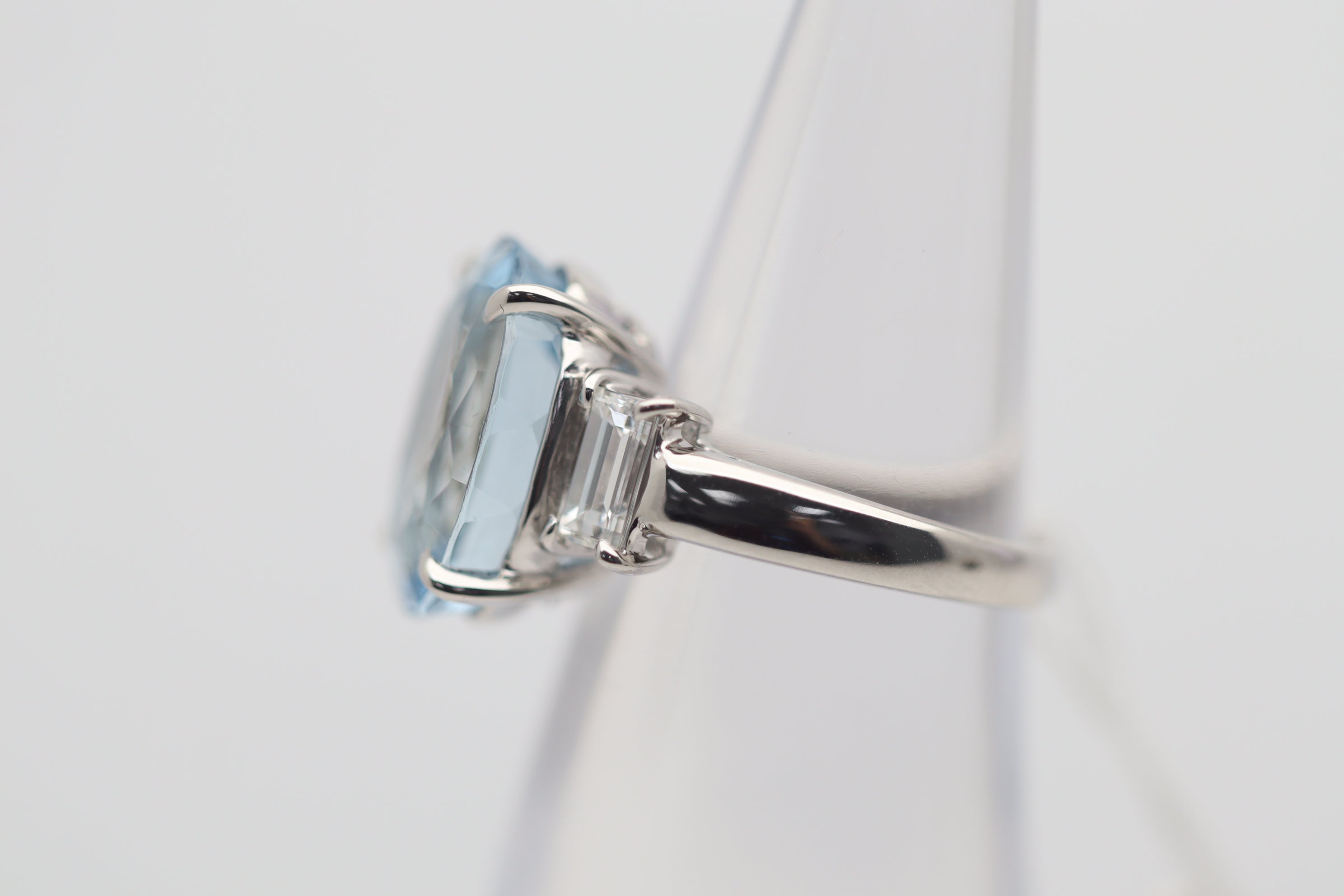 Aquamarine Diamond 3-Stone Platinum Ring