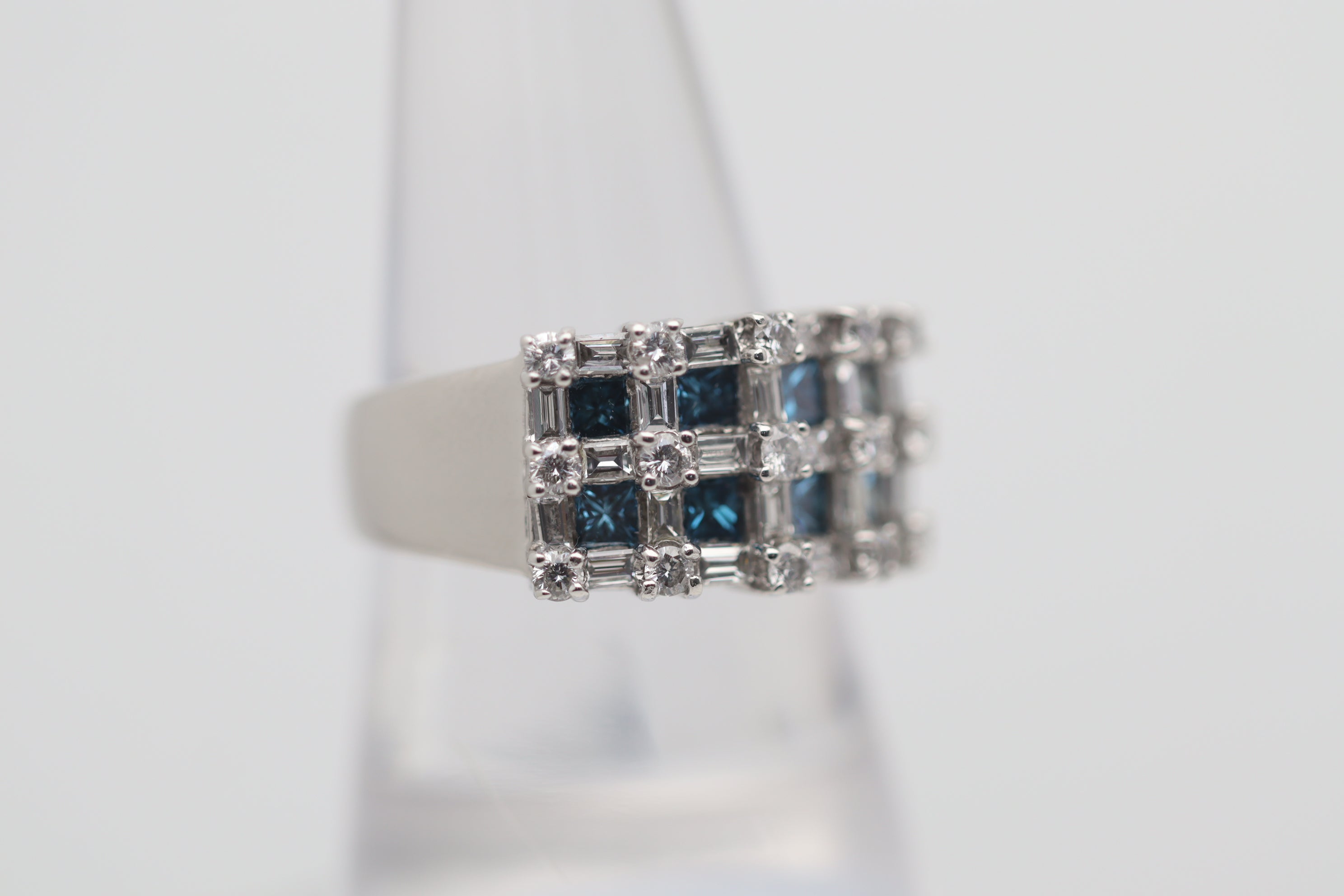 White & Blue Diamond Platinum Ring