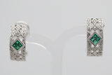 Antique-Style Emerald Diamond Gold Earclip Earrings