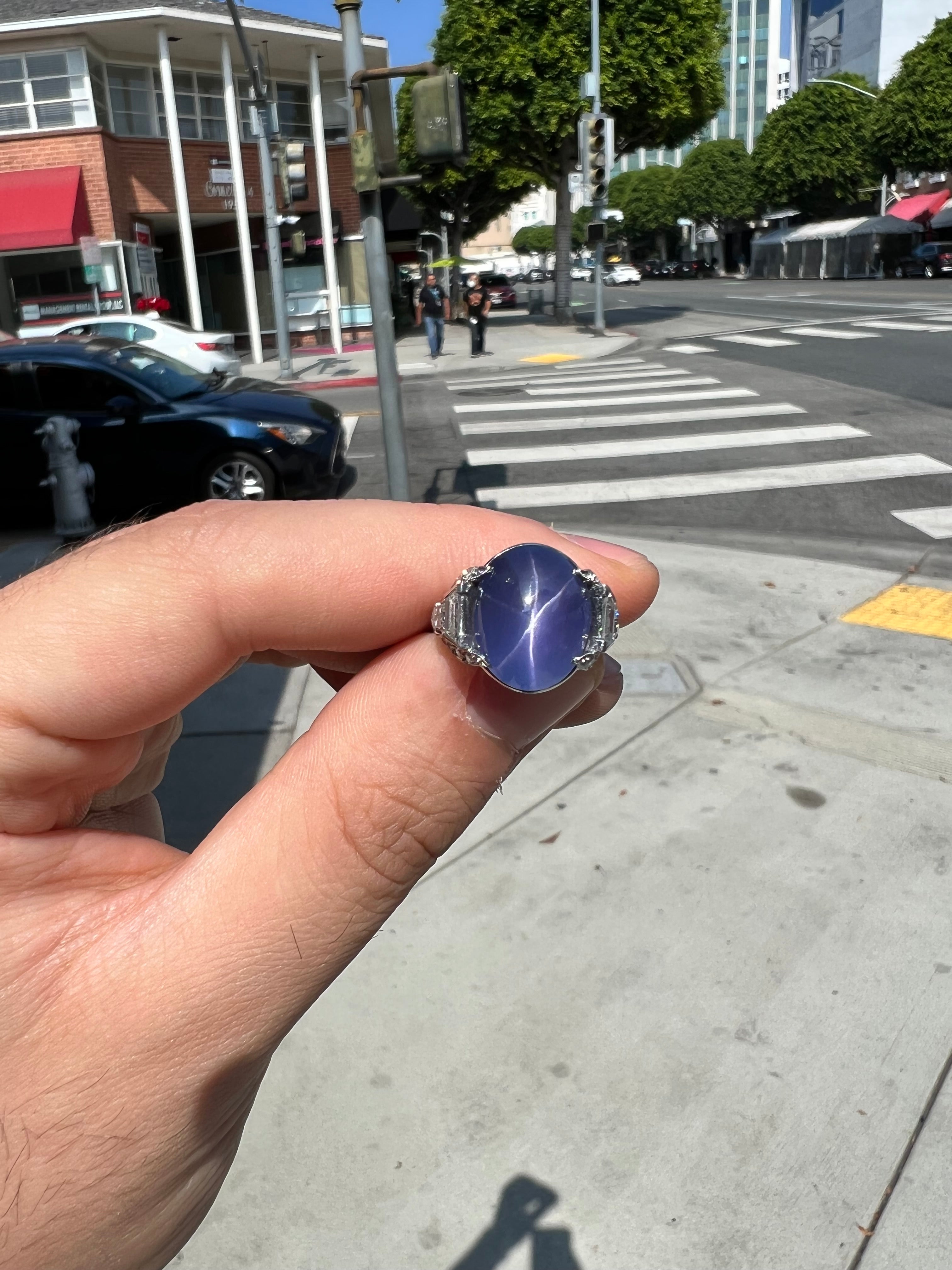 Art Deco Star Sapphire Diamond Platinum Ring