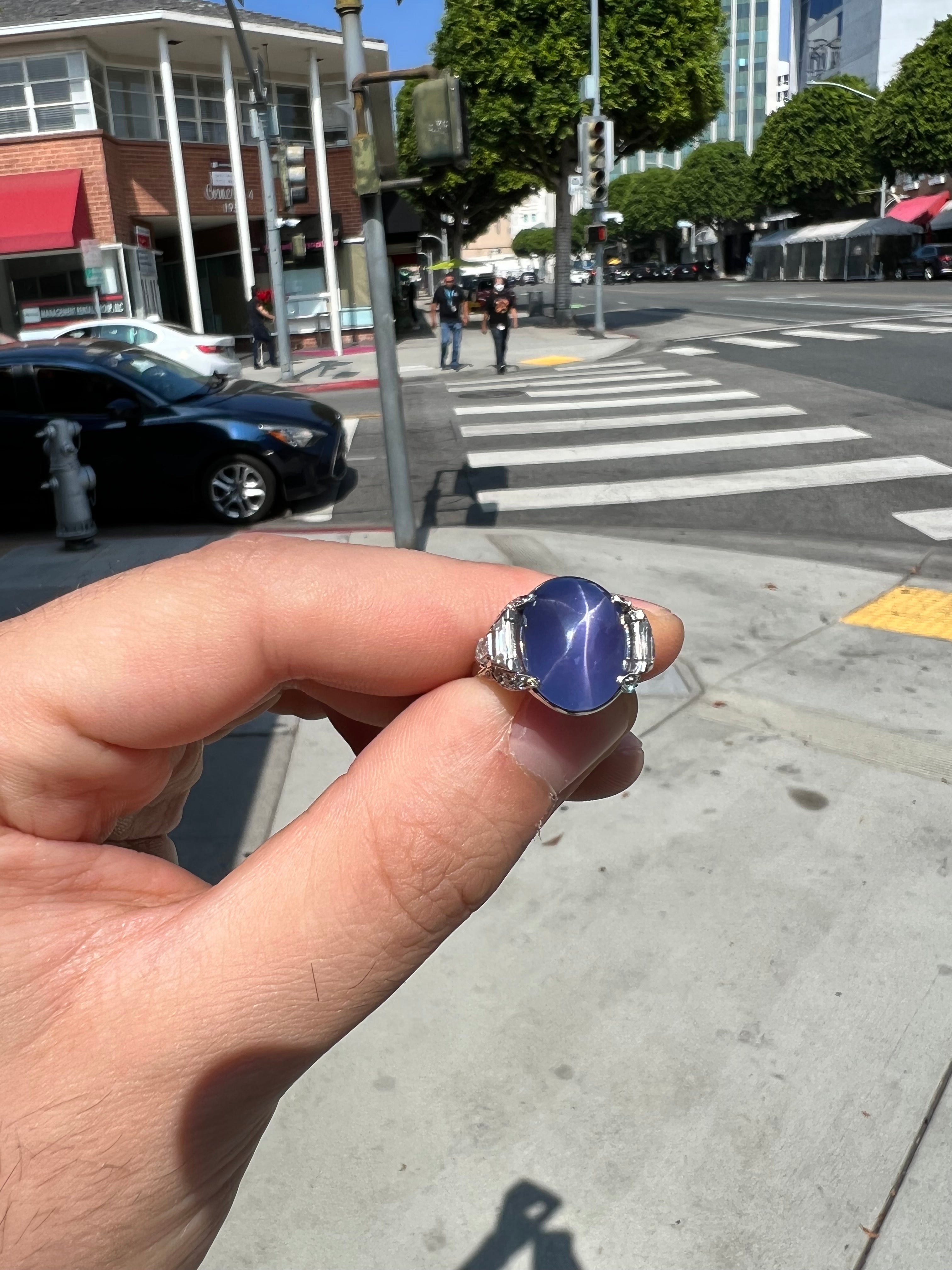 Art Deco Star Sapphire Diamond Platinum Ring