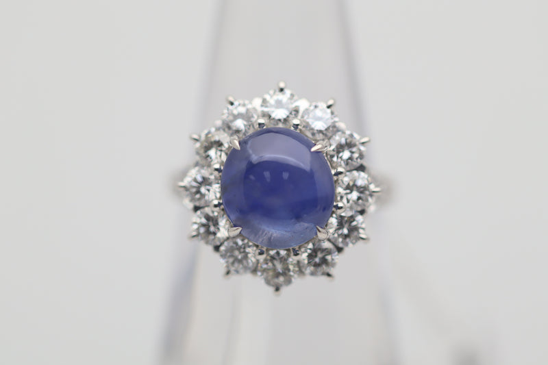 5.01 Carat Gem Star Sapphire Diamond Halo Platinum Ring