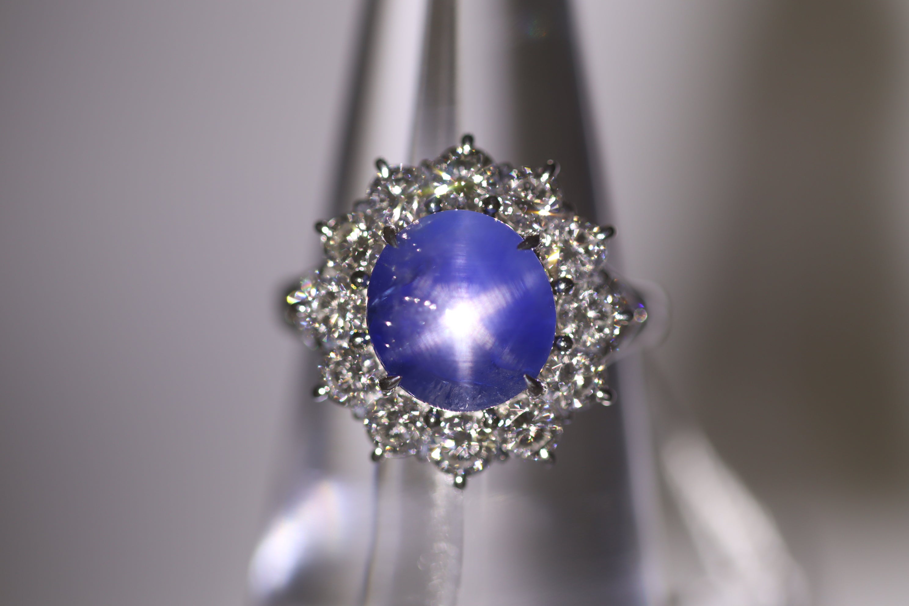 5.01 Carat Gem Star Sapphire Diamond Halo Platinum Ring