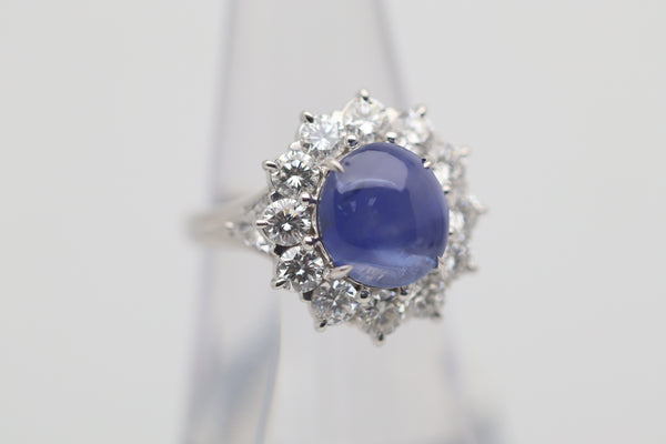 5.01 Carat Gem Star Sapphire Diamond Halo Platinum Ring