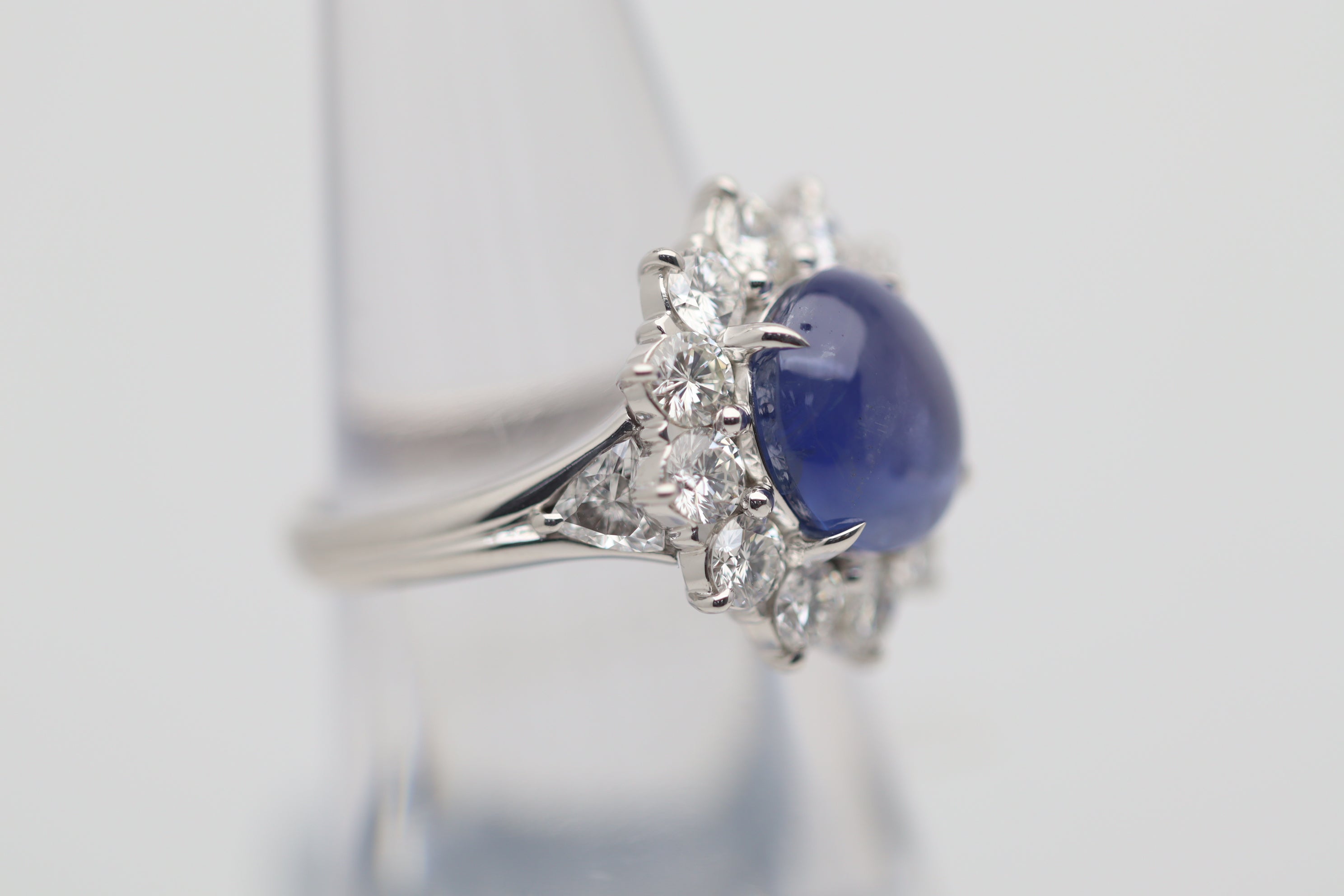 5.01 Carat Gem Star Sapphire Diamond Halo Platinum Ring