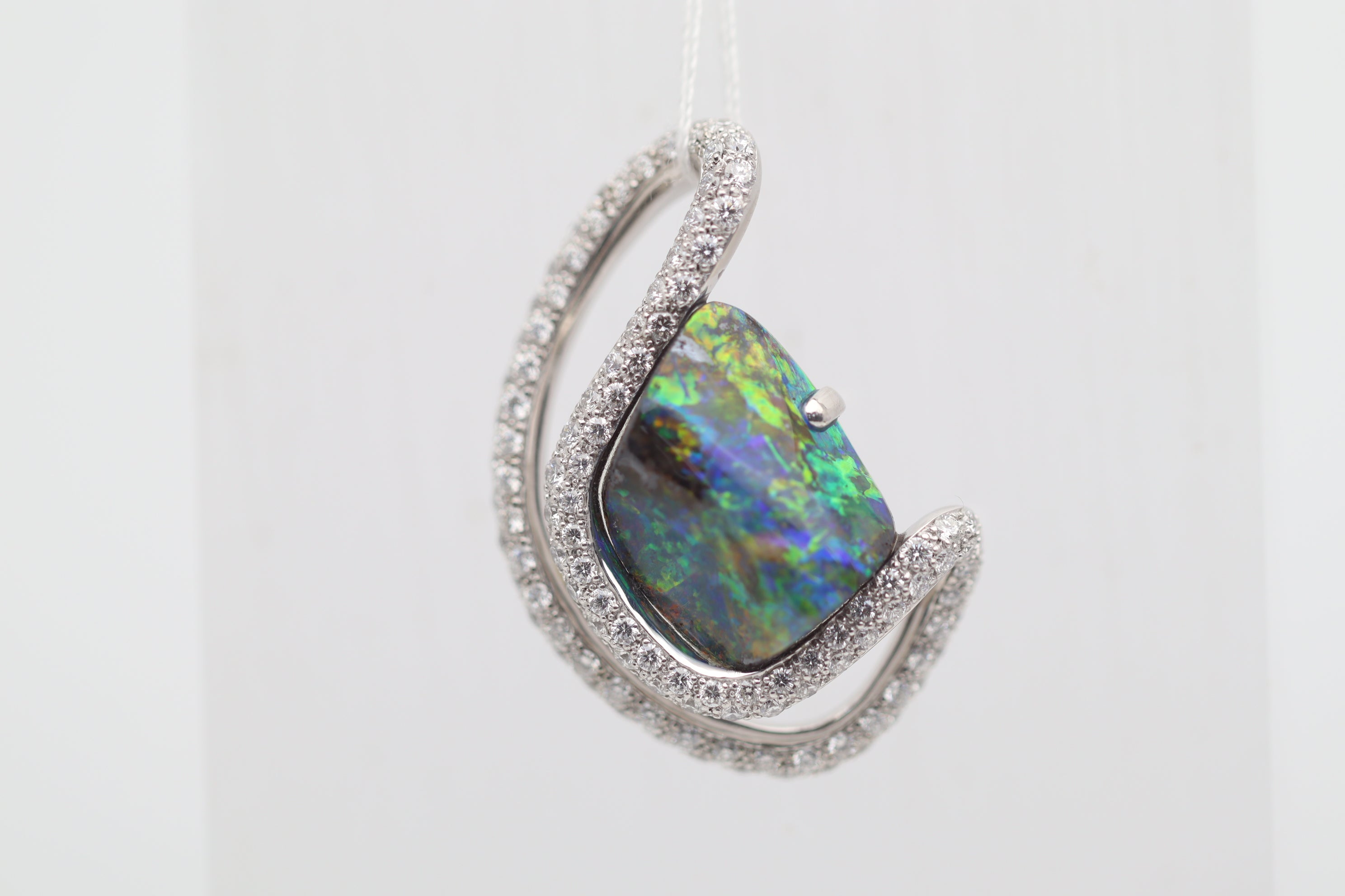 Australian Boulder Opal Diamond Gold Pendant